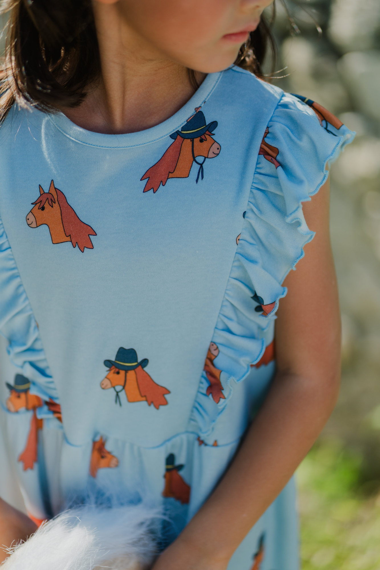 Horse Blue Ruffled Dress