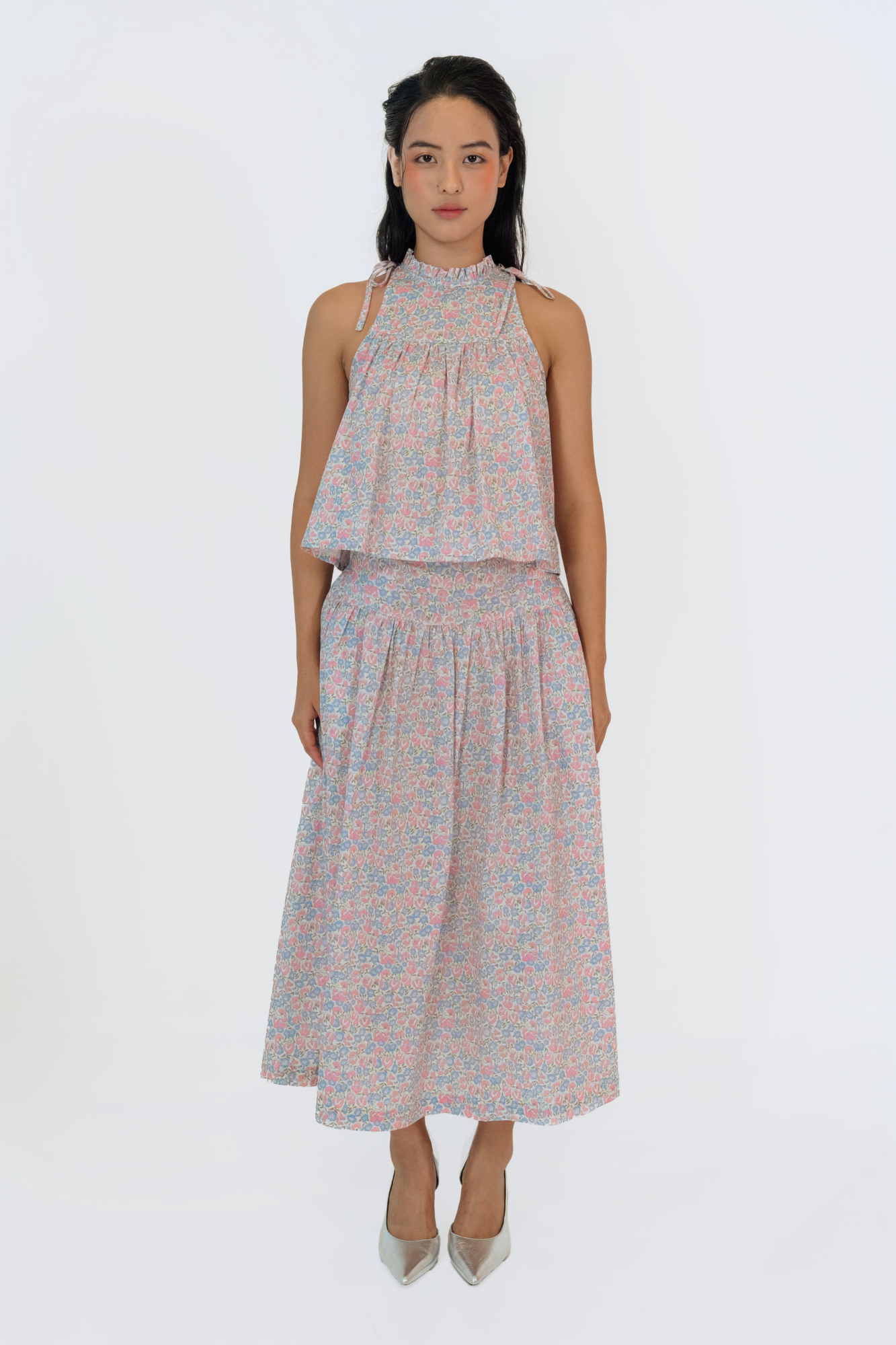 Morning Bloom Ruffled Halter Top & Gathered Skirt Set