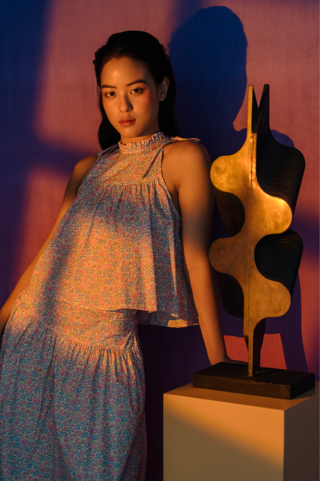 Morning Bloom Ruffled Halter Top & Gathered Skirt Set