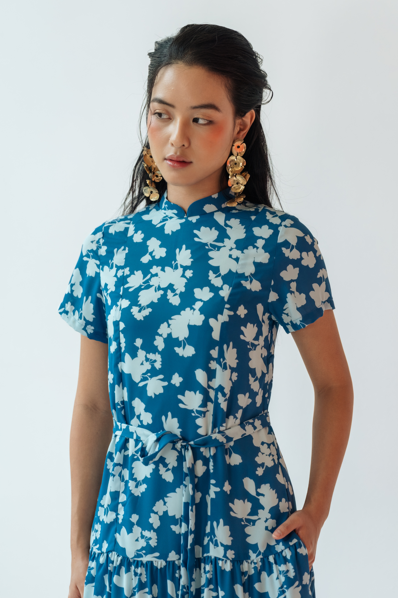 Lapis Bloom Dropped Waist Cheongsam
