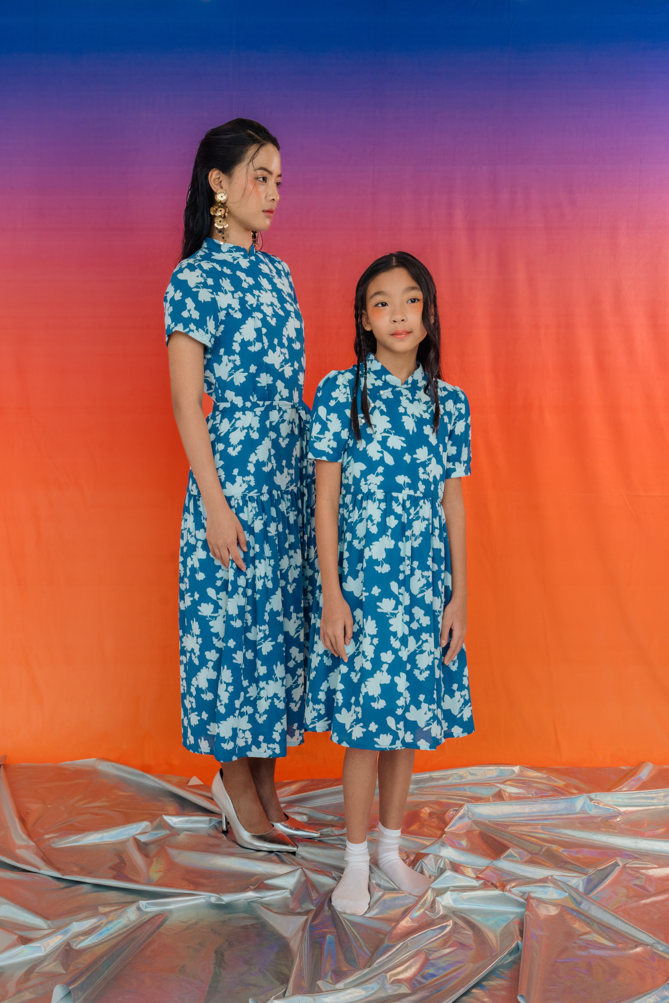 Lapis Bloom Dropped Waist Cheongsam