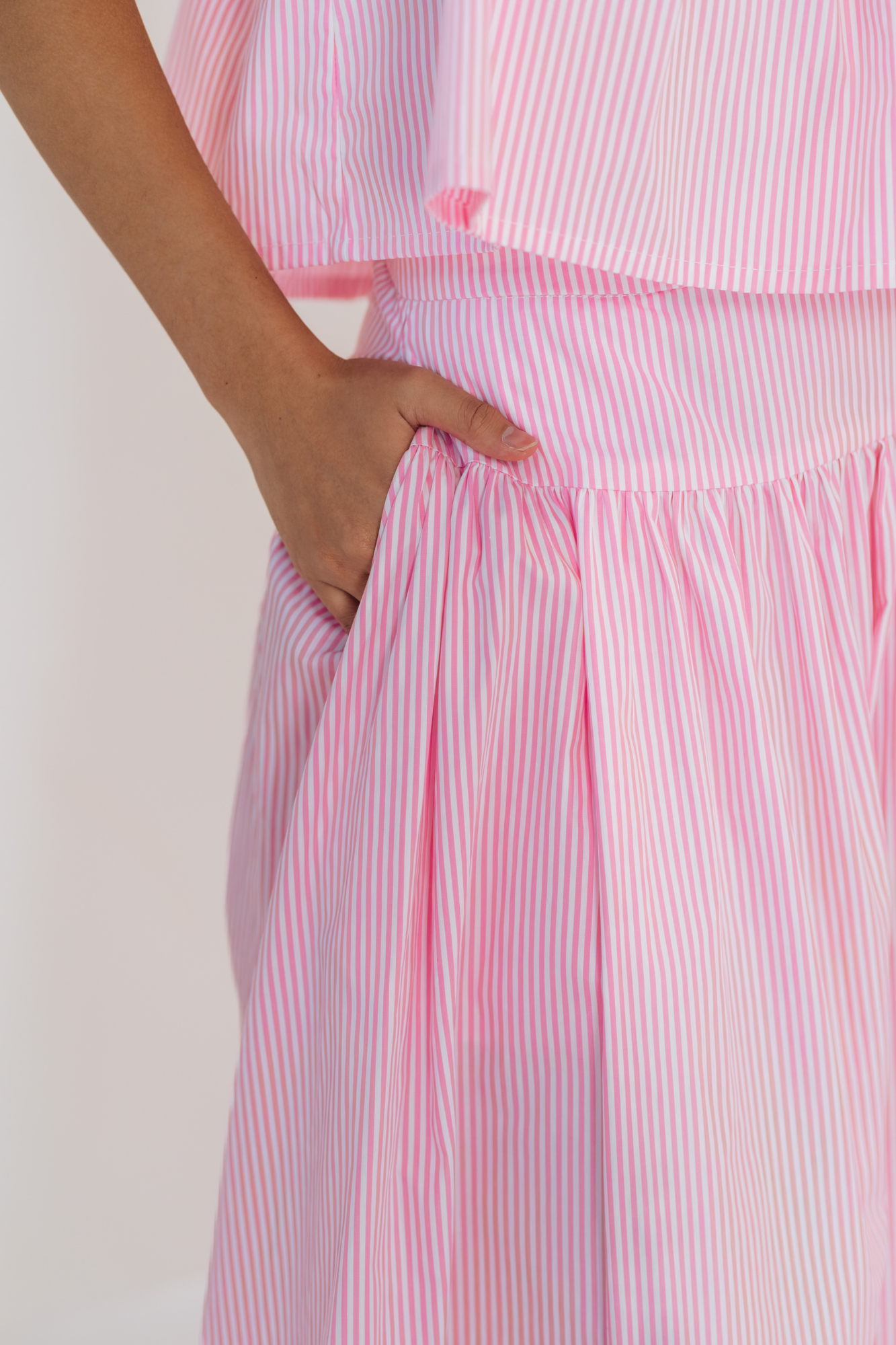 Pink Stripe Ruffled Halter Top & Gathered Skirt Set