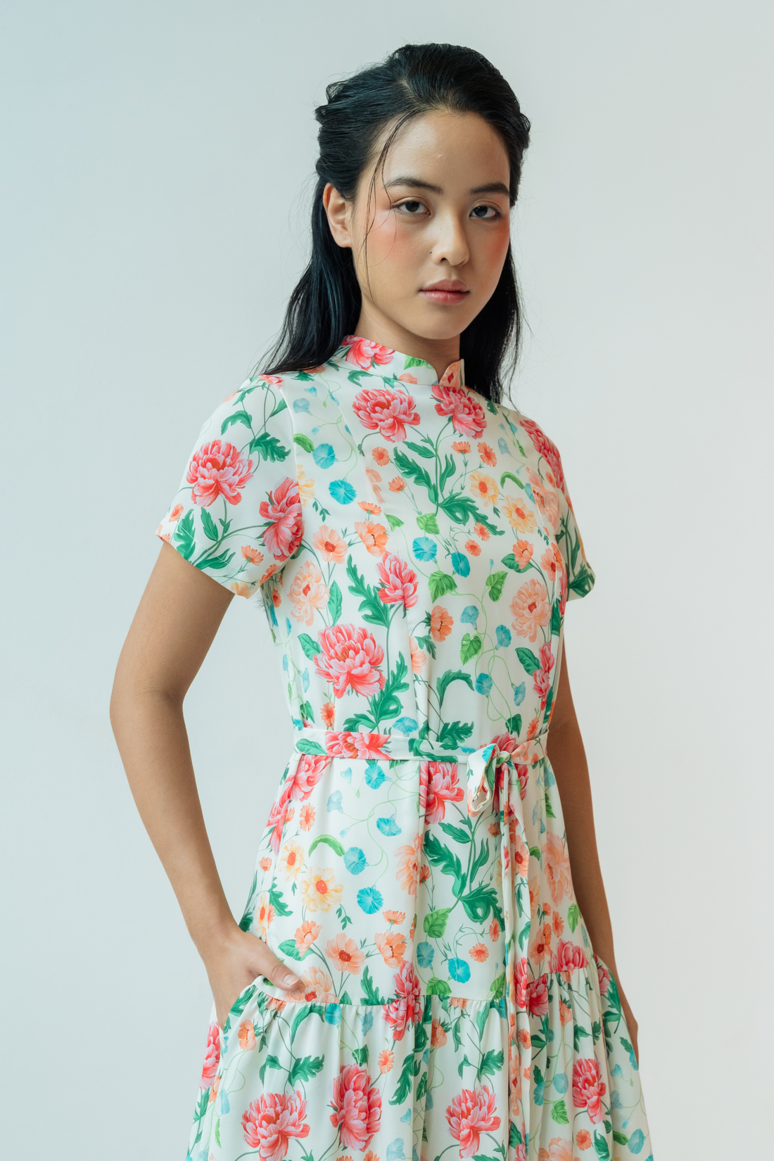 Peony Field Dropped Waist Cheongsam