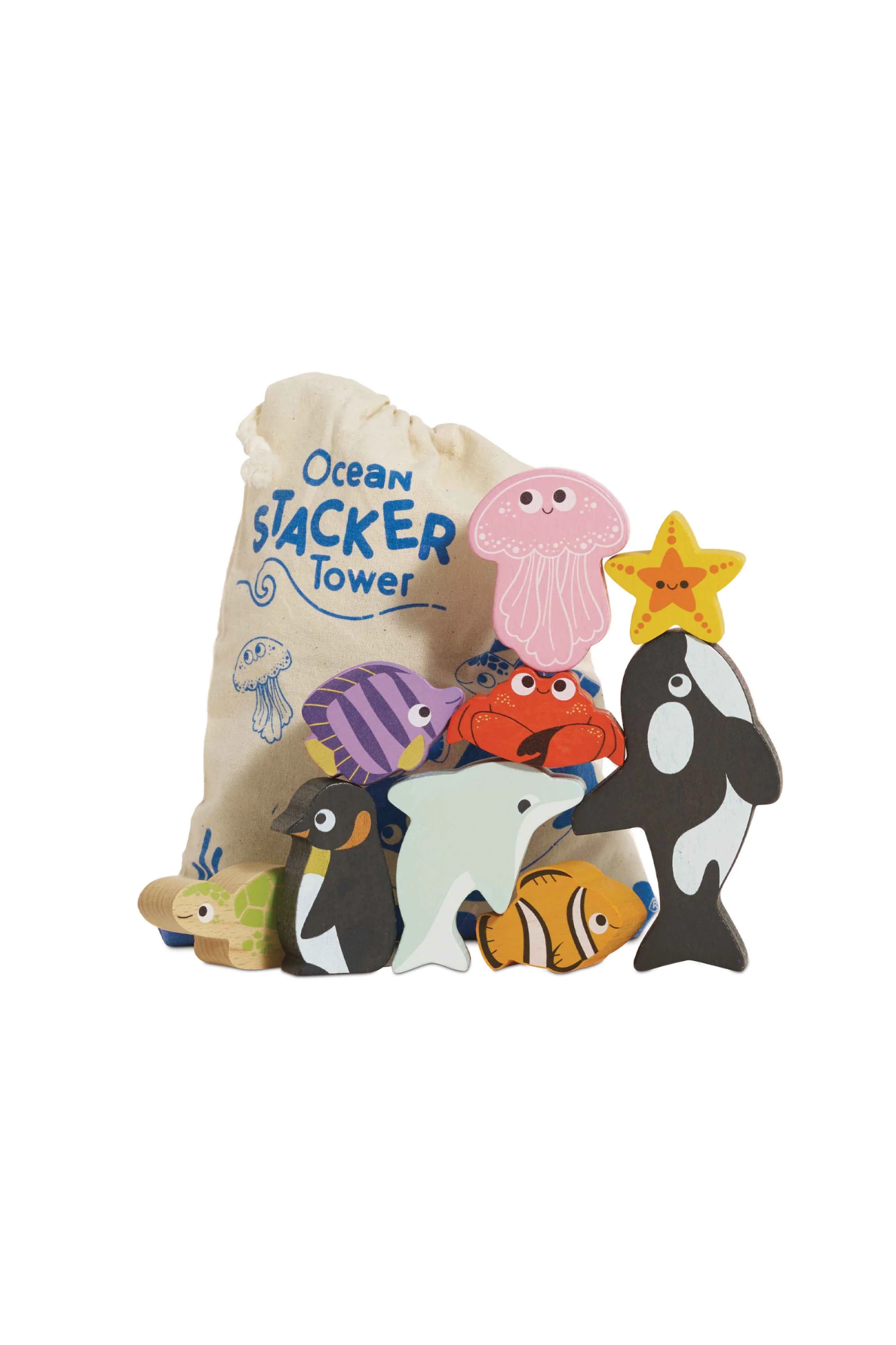 Le Toy Van Wooden Stacking Animals & Bag - Ocean Life