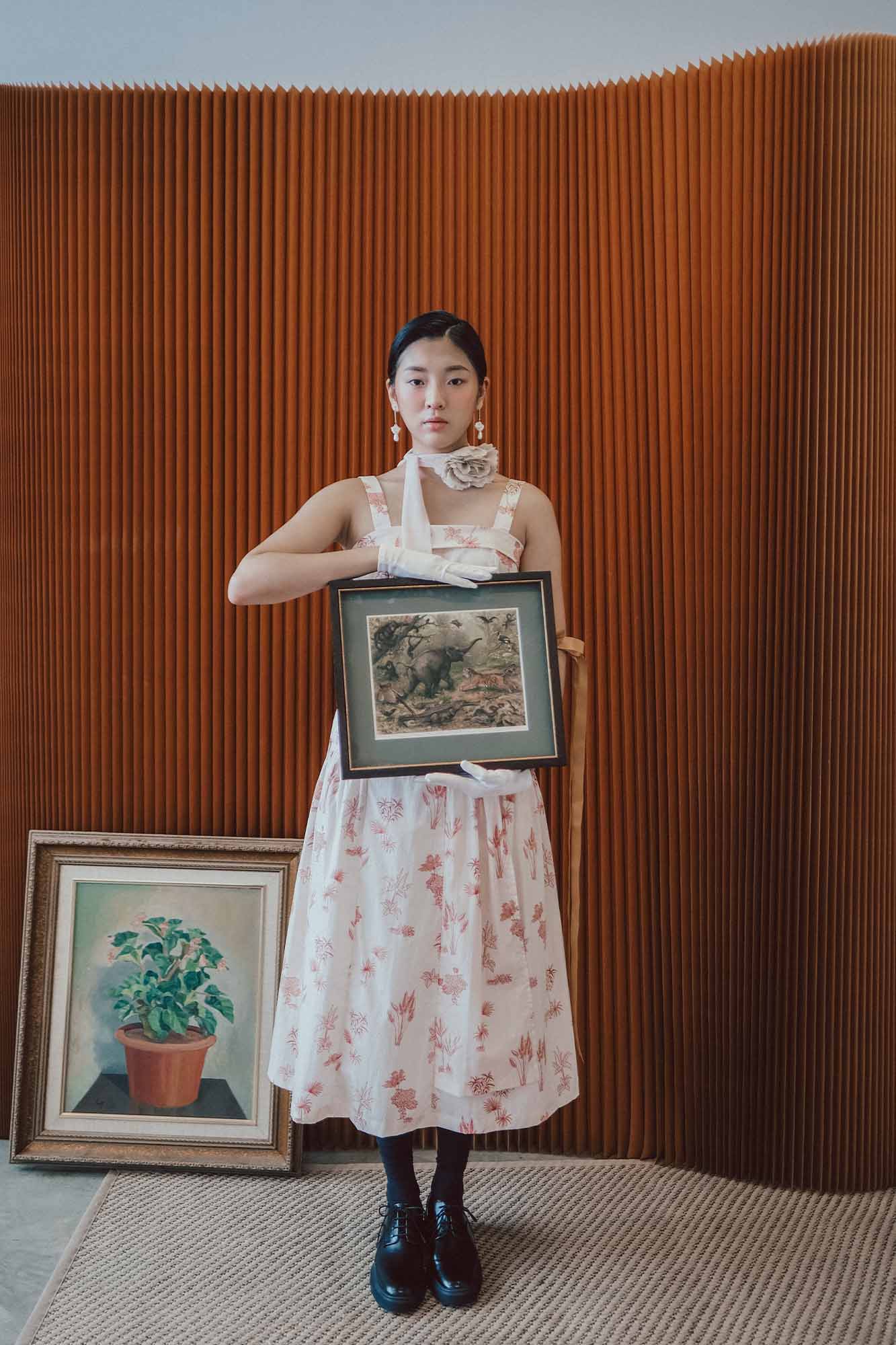 Red Botanical Paneled Skirt