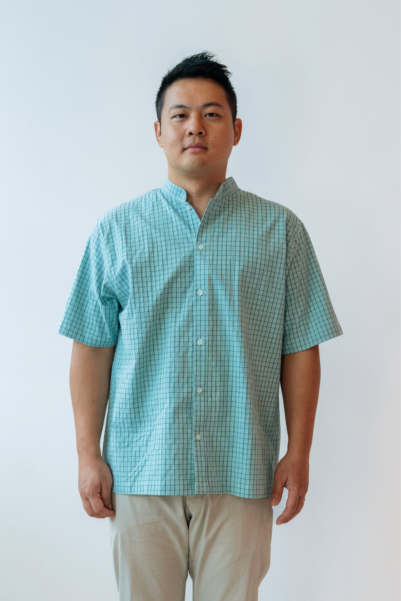 Slate Check Mens Mandarin Shirt