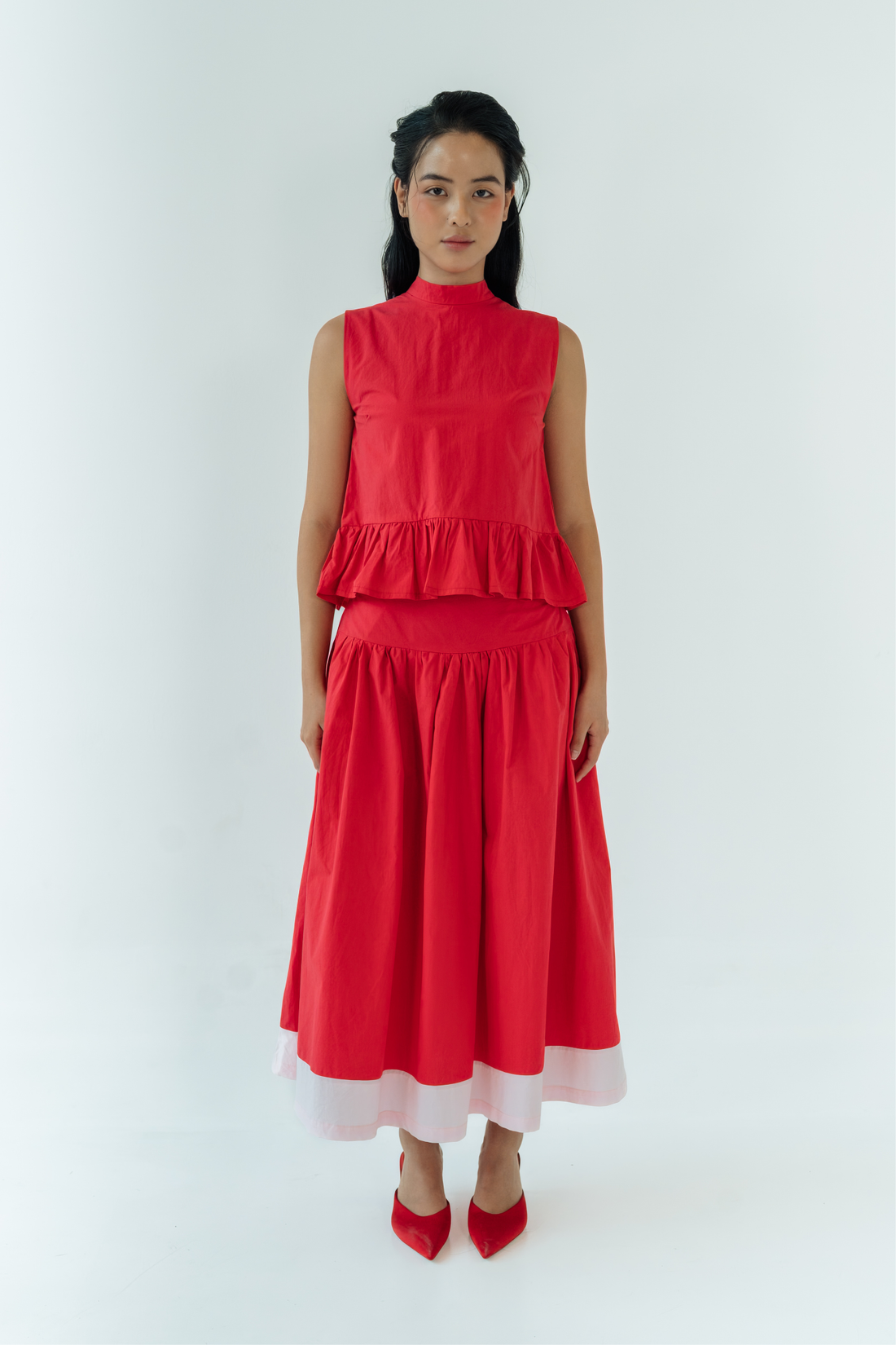 Red Garnet Ruffled Tie Top