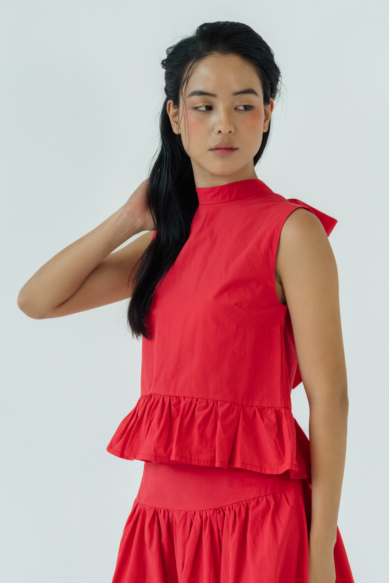 Red Garnet Ruffled Tie Top