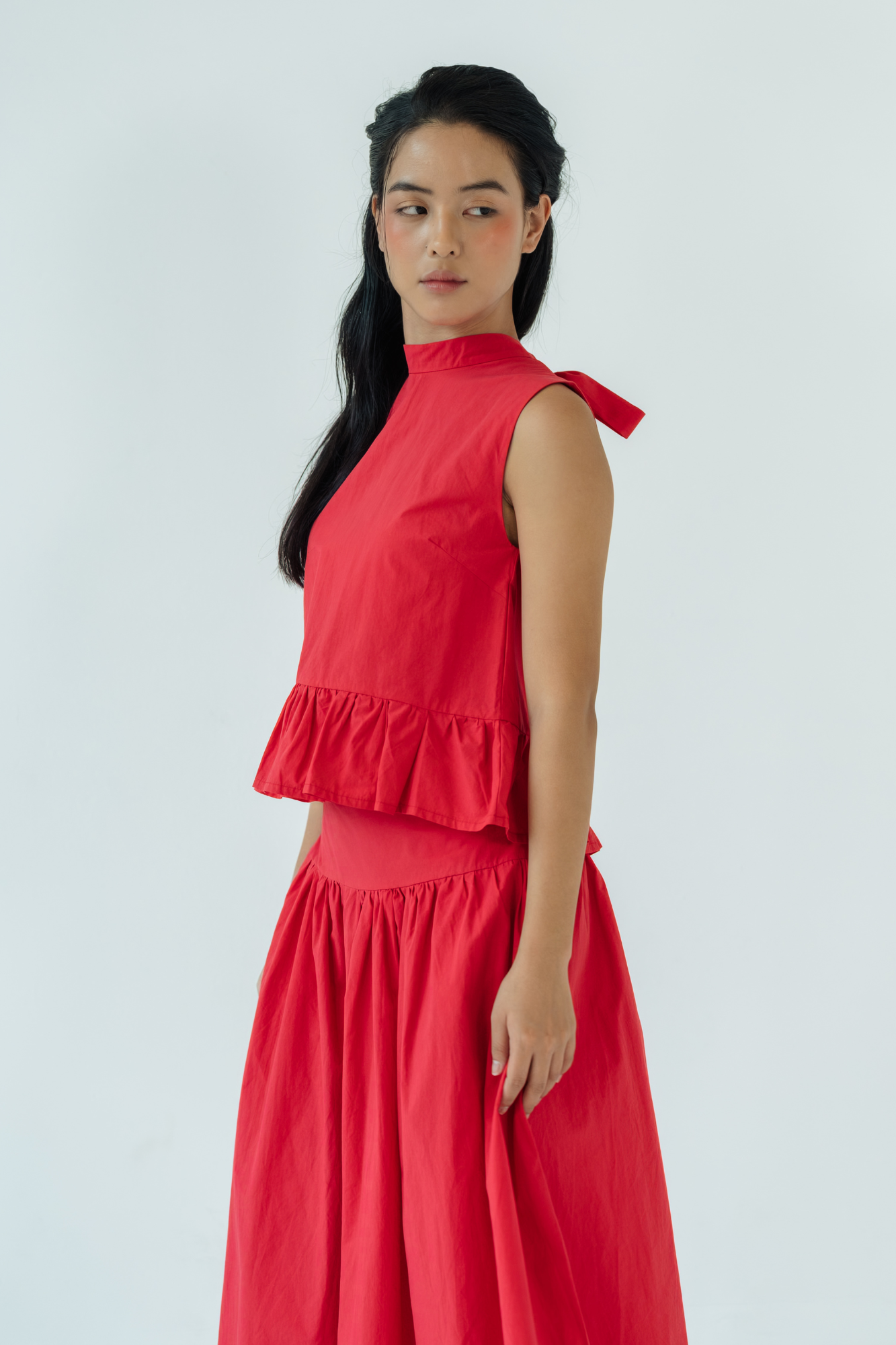 Red Garnet Ruffled Tie Top