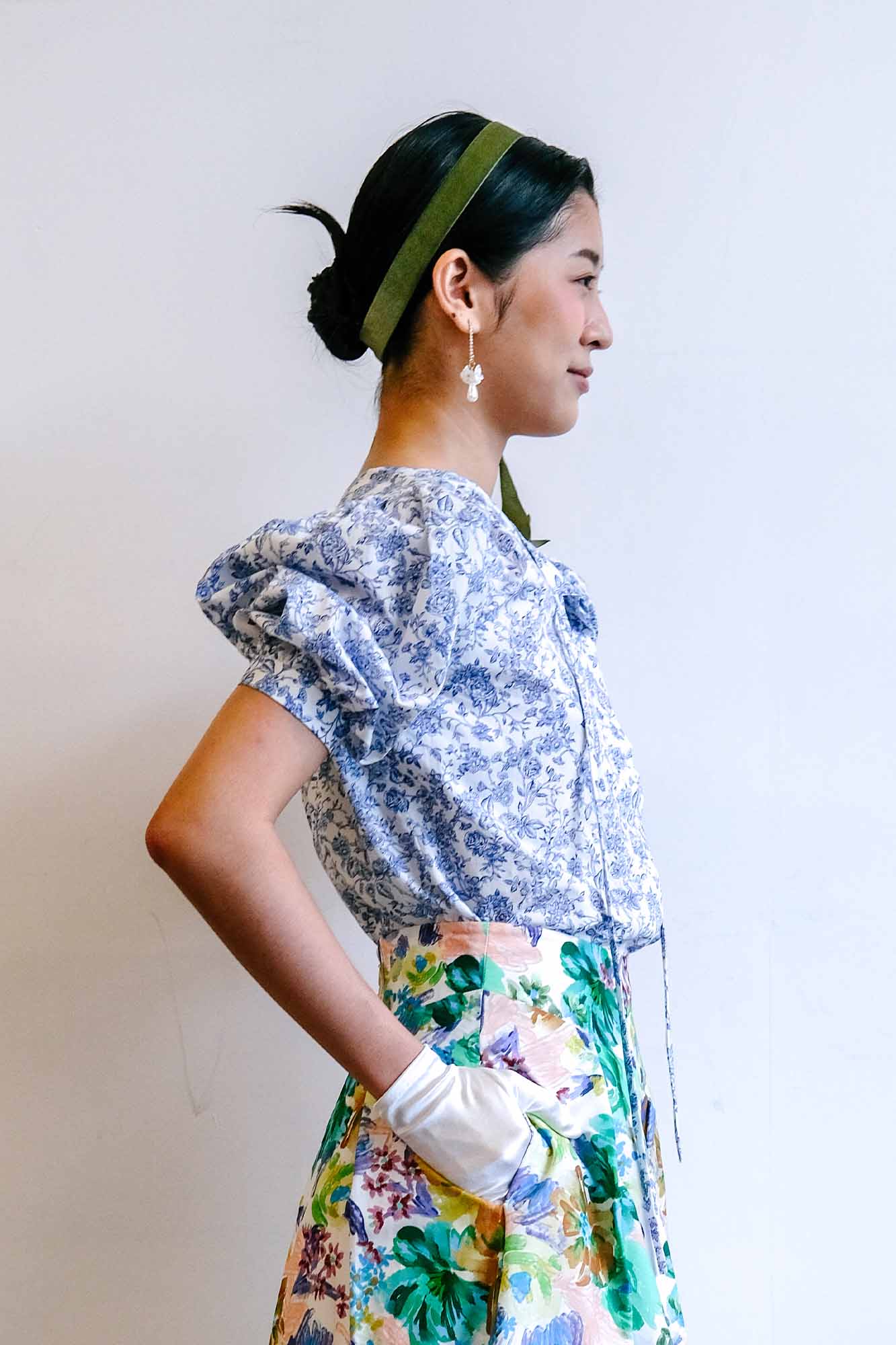 Blue Porcelain Puff Sleeve Top