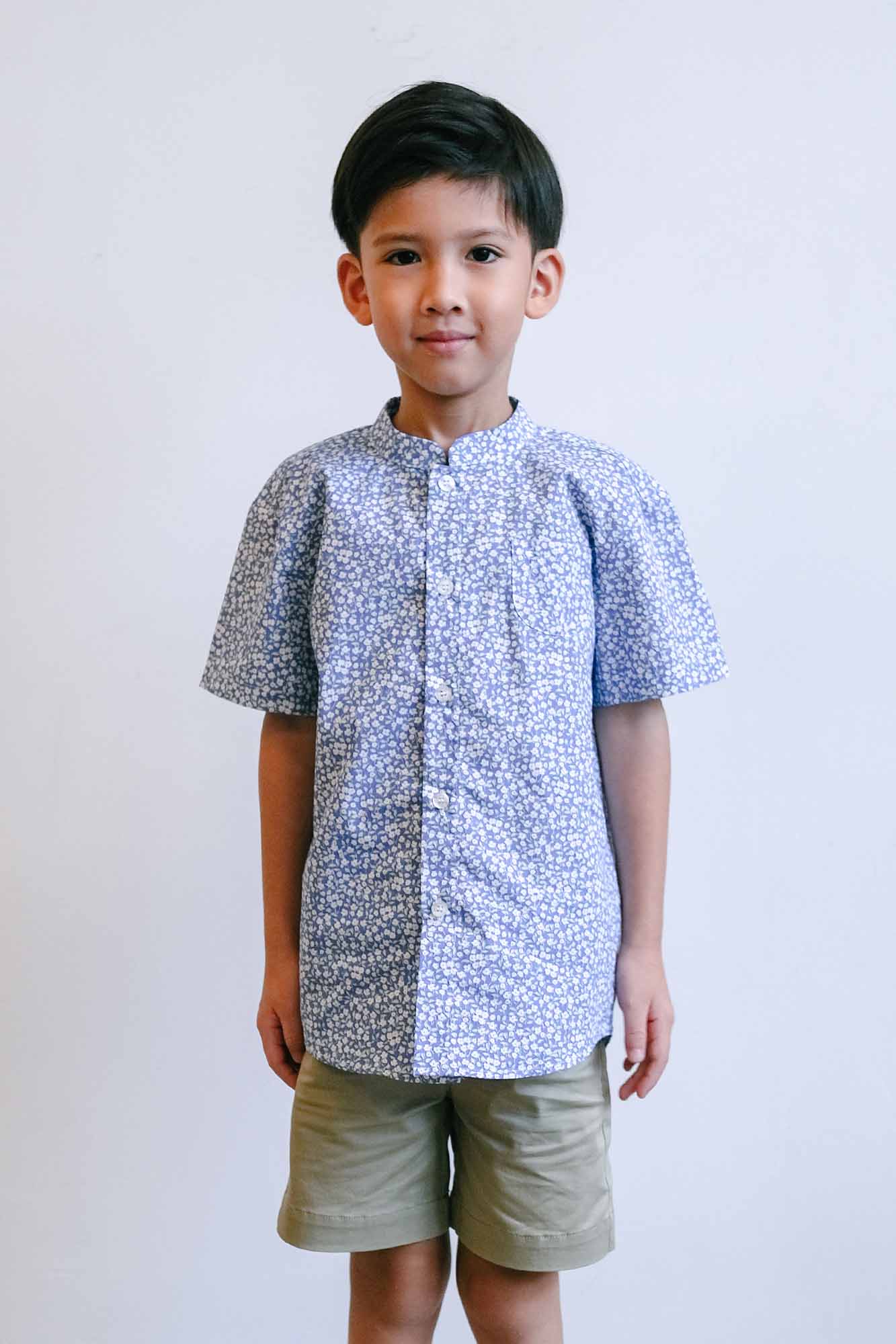 Blue Hyacinth Mandarin Shirt