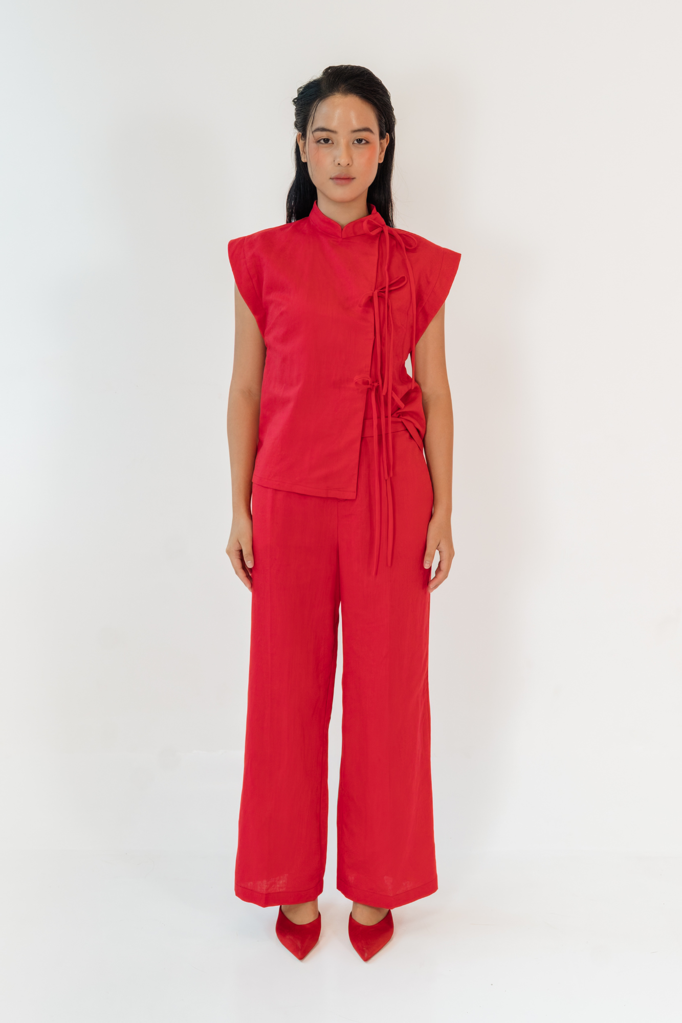 Red Garnet Relaxed Top & Flared Pants Set