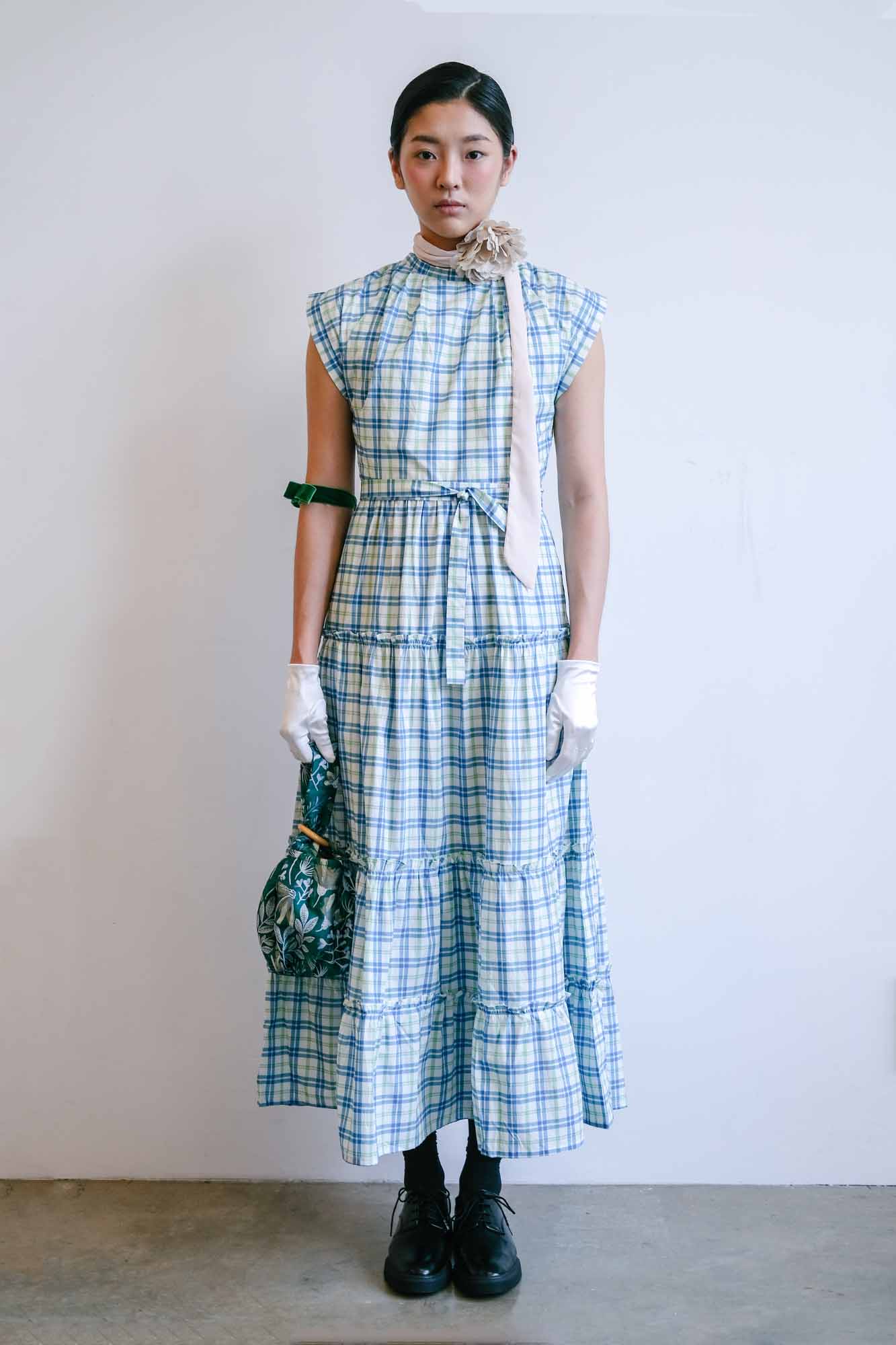 Kueh Salat Check Tiered Maxi Dress