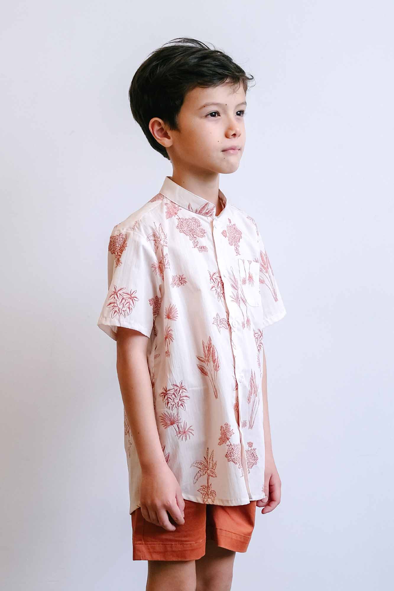 Red Botanical Mandarin Shirt