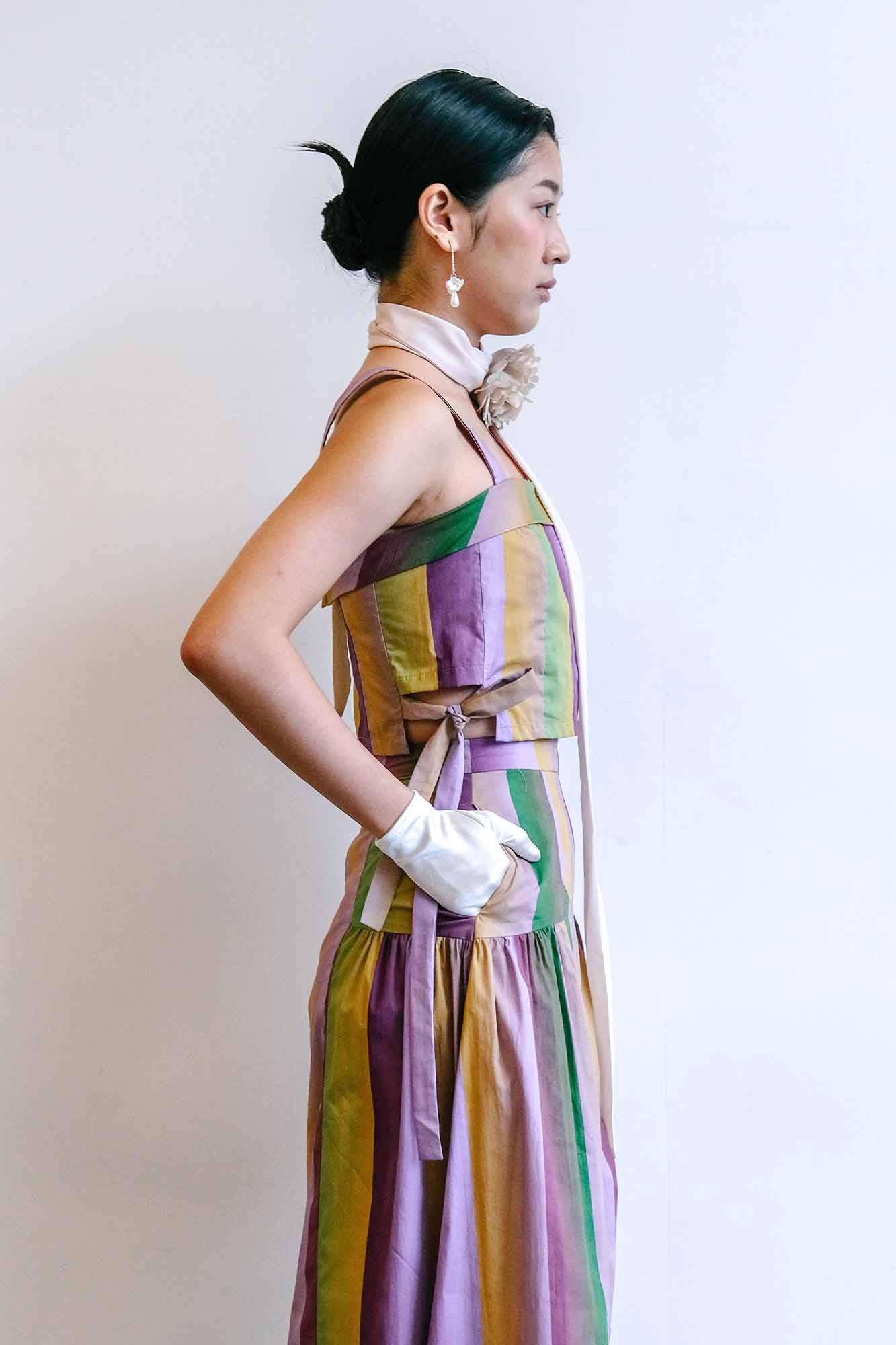 Mangosteen Striped Paneled Skirt