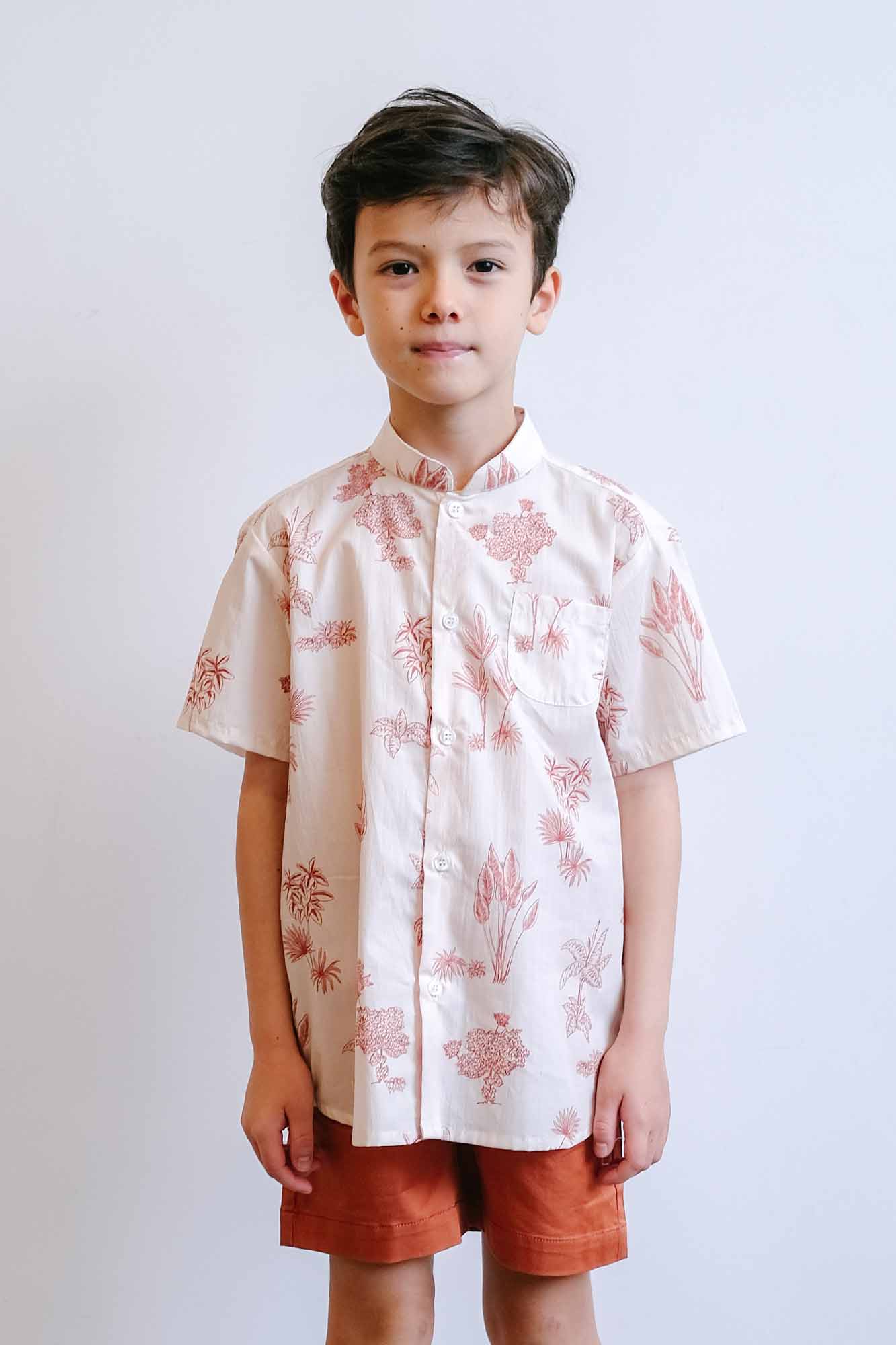 Red Botanical Mandarin Shirt