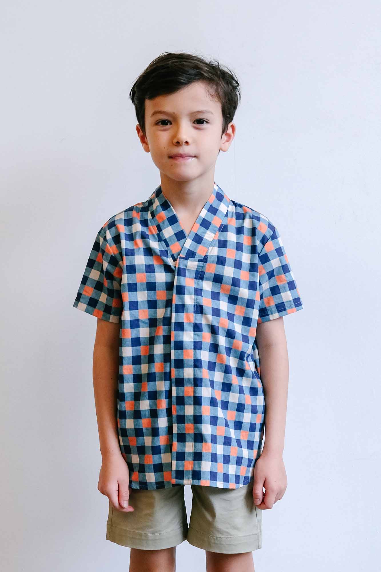 Papaya Check Kimono Shirt Sea Apple