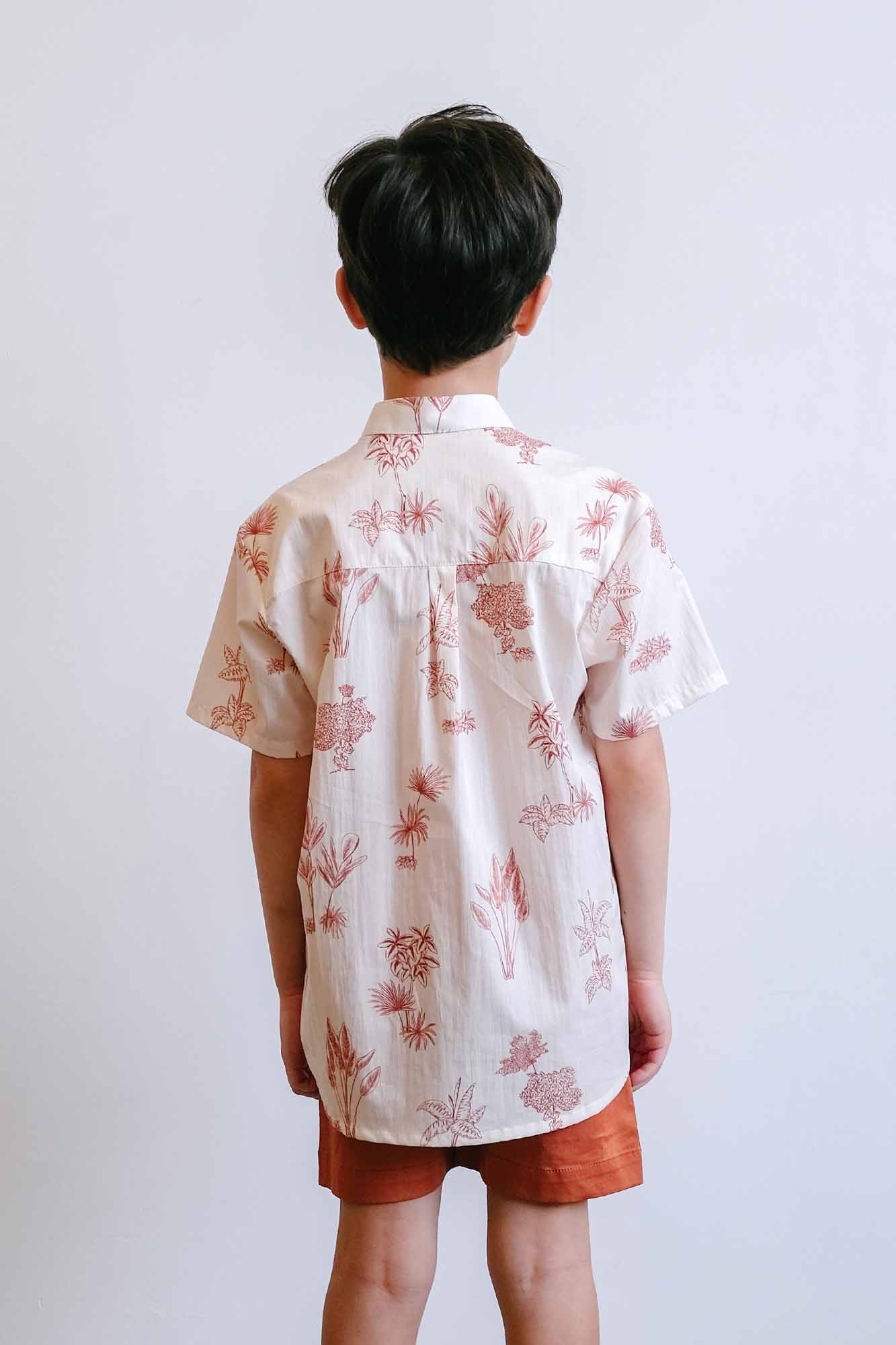 Red Botanical Mandarin Shirt