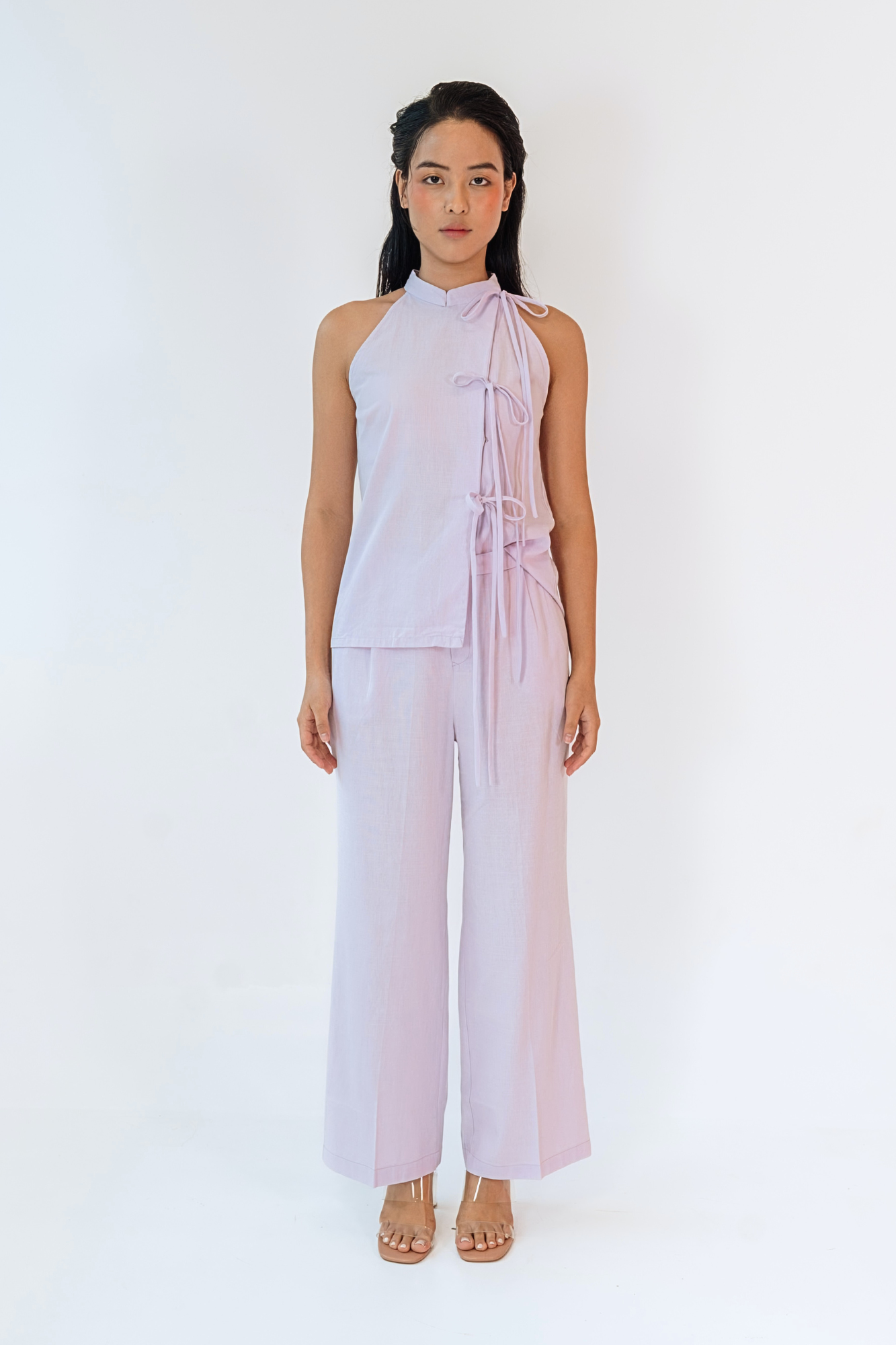 Lavender Halter Top & Flared Pants Set