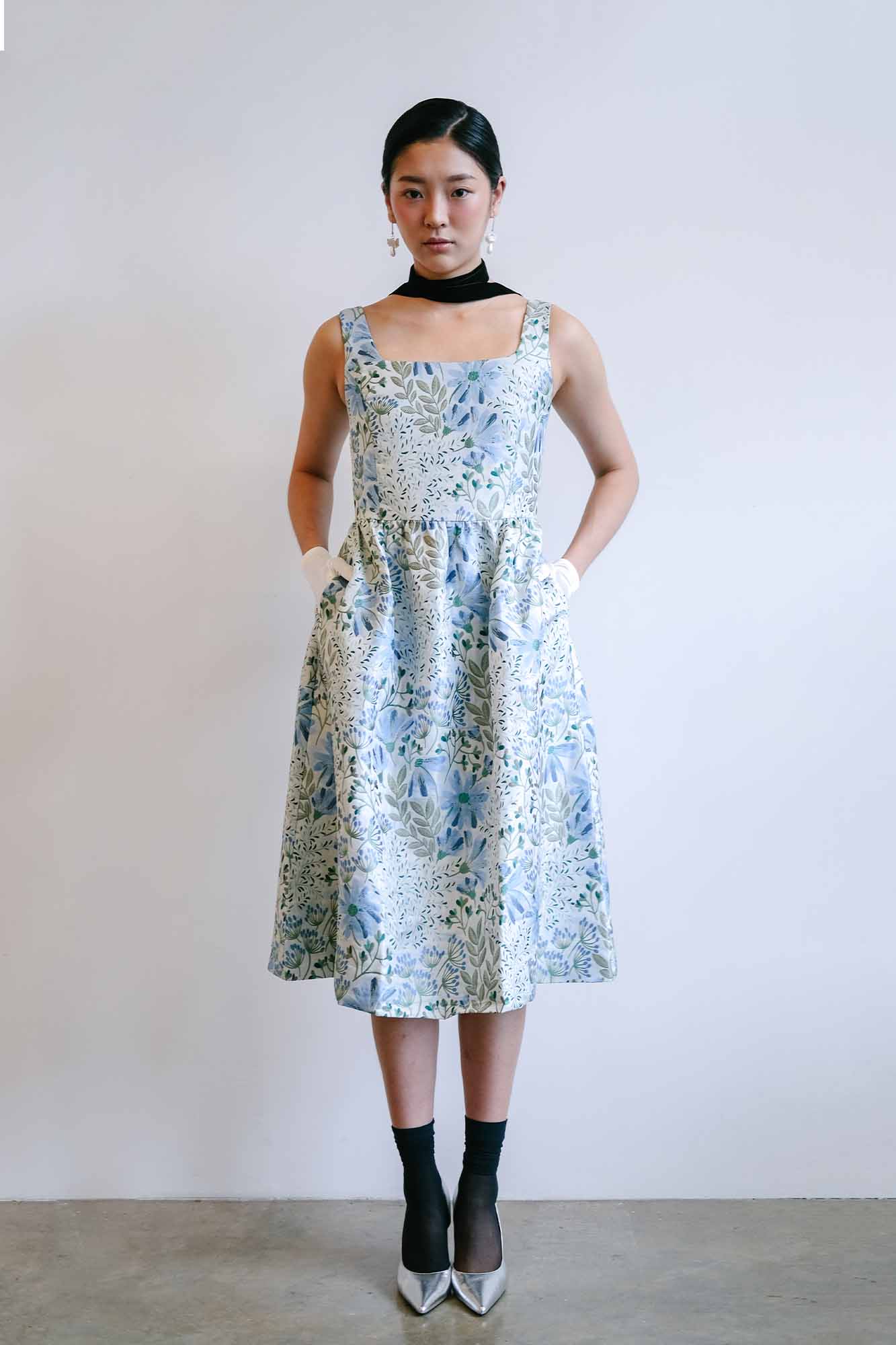 Seaside Garden Jacquard Scoop Back Dress