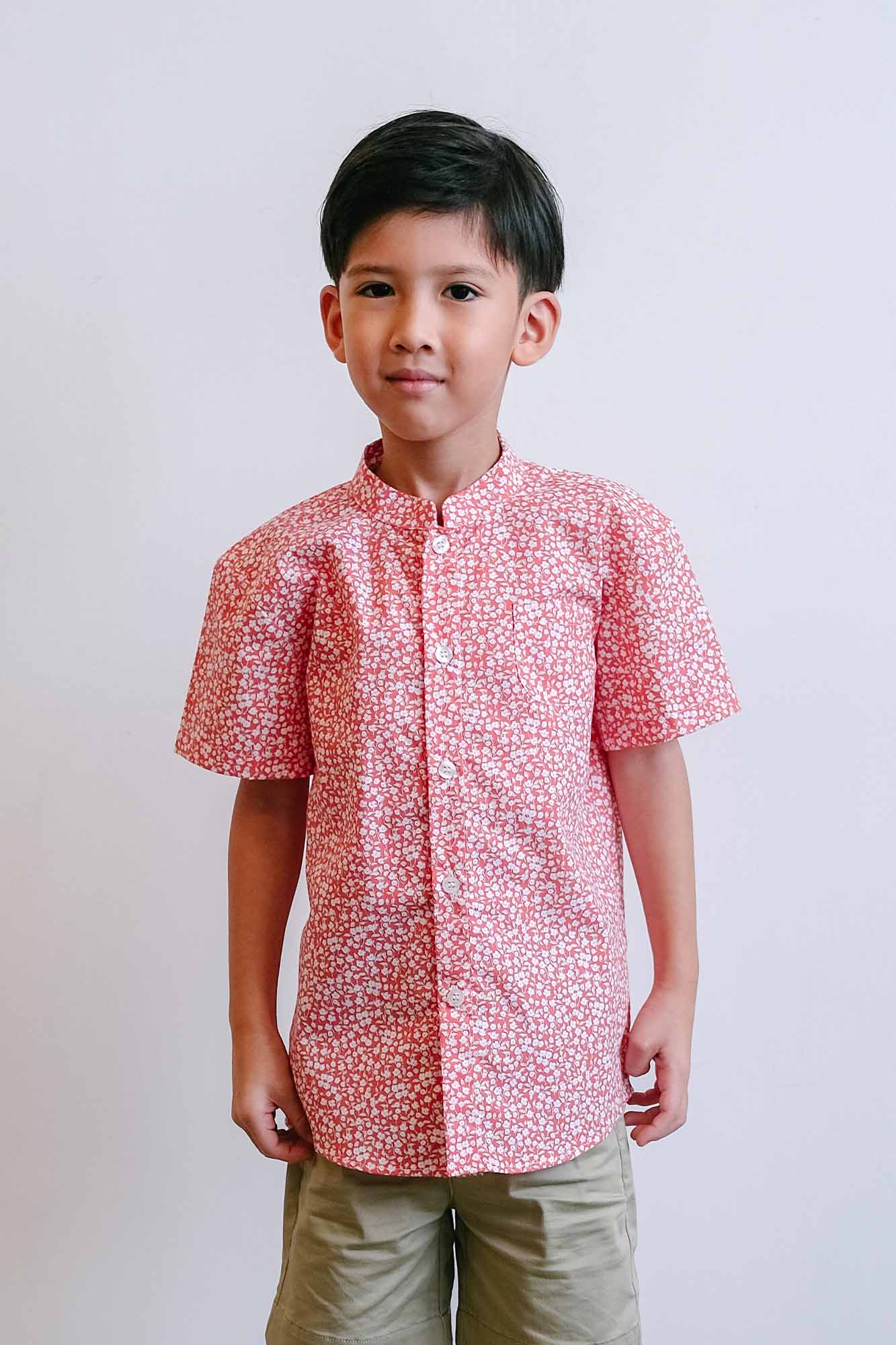 Red Hyacinth Mandarin Shirt