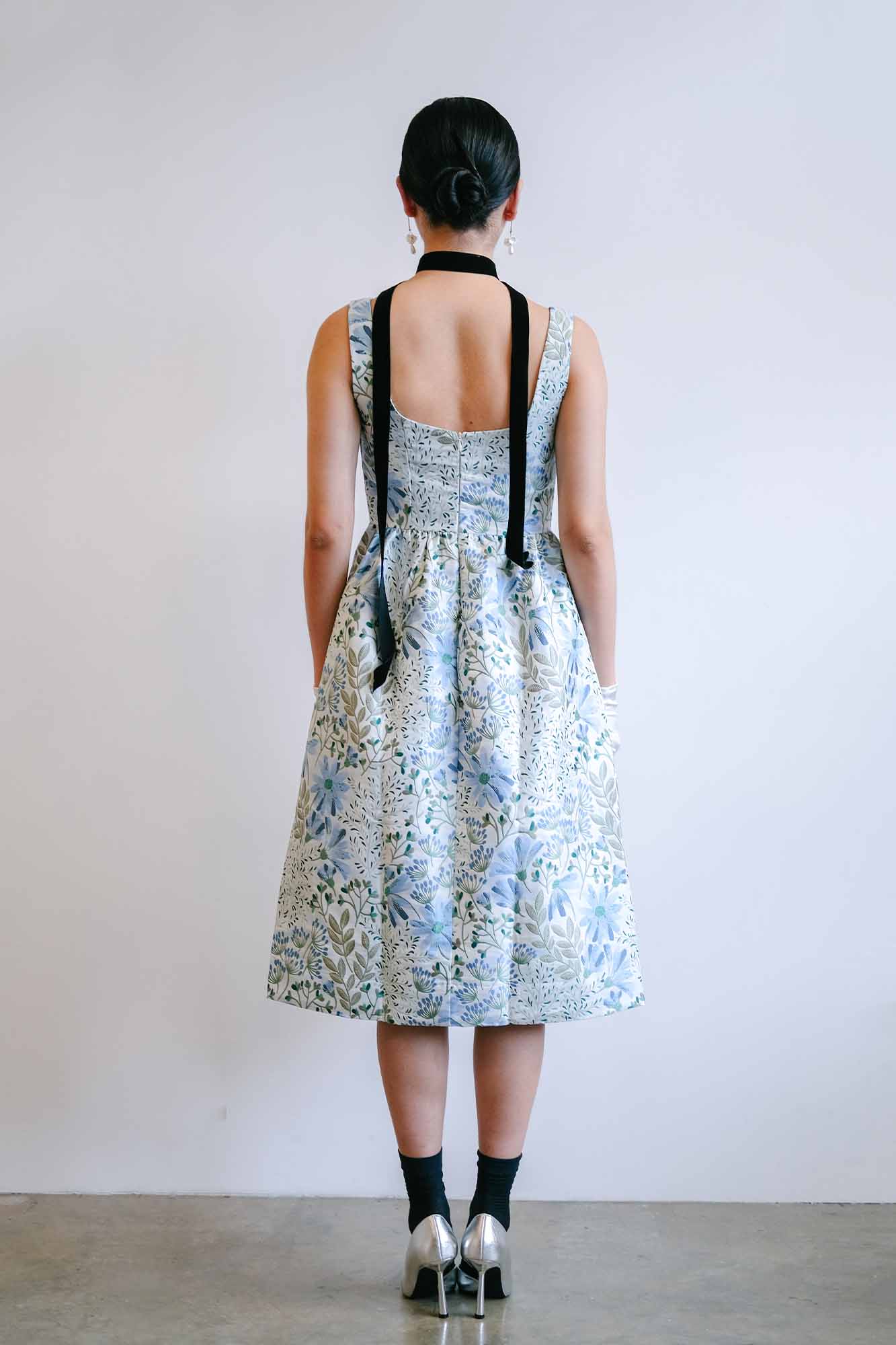 Seaside Garden Jacquard Scoop Back Dress