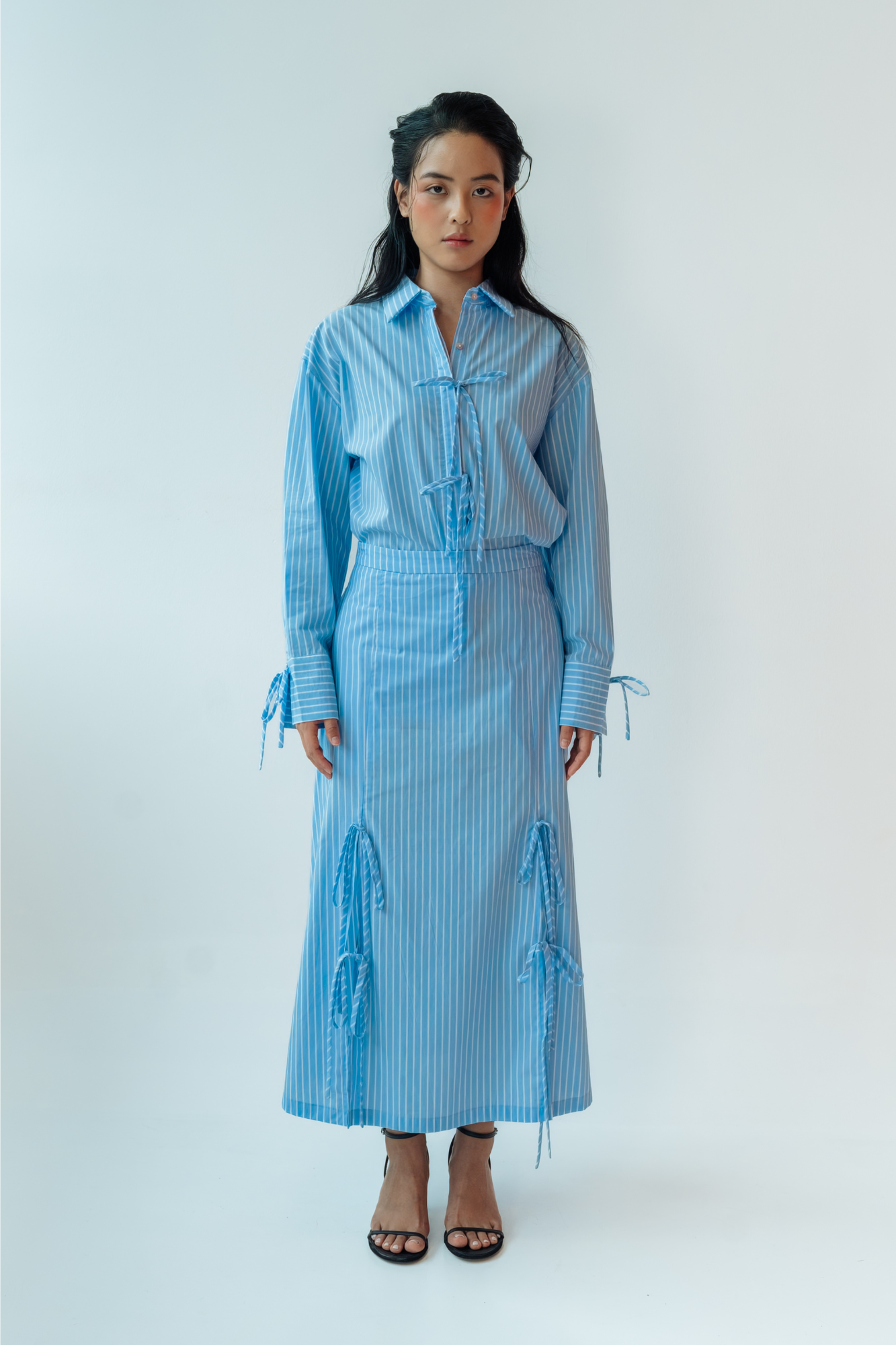 Indigo Stripe Skirt With Ties