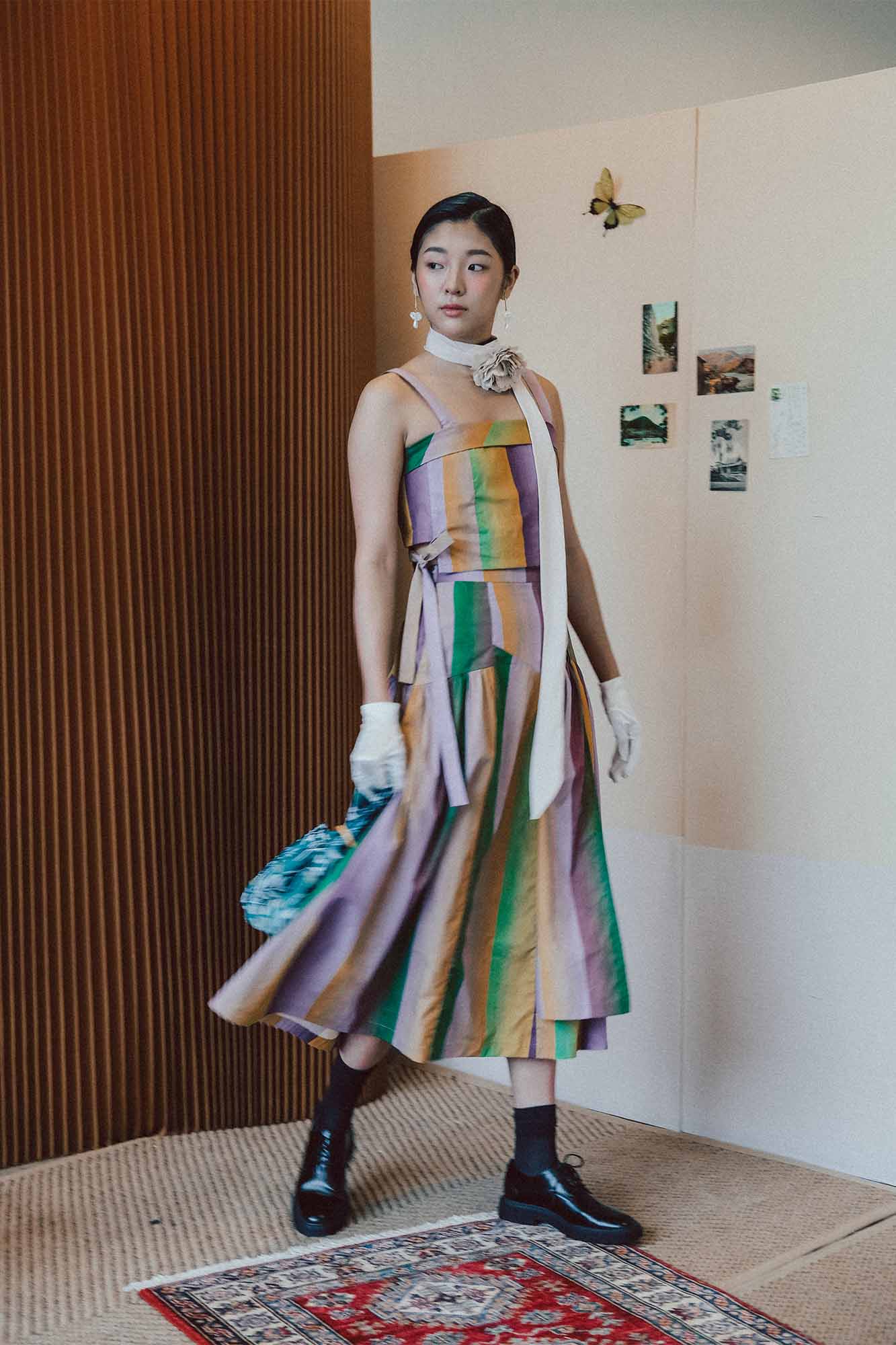 Mangosteen Striped Paneled Skirt
