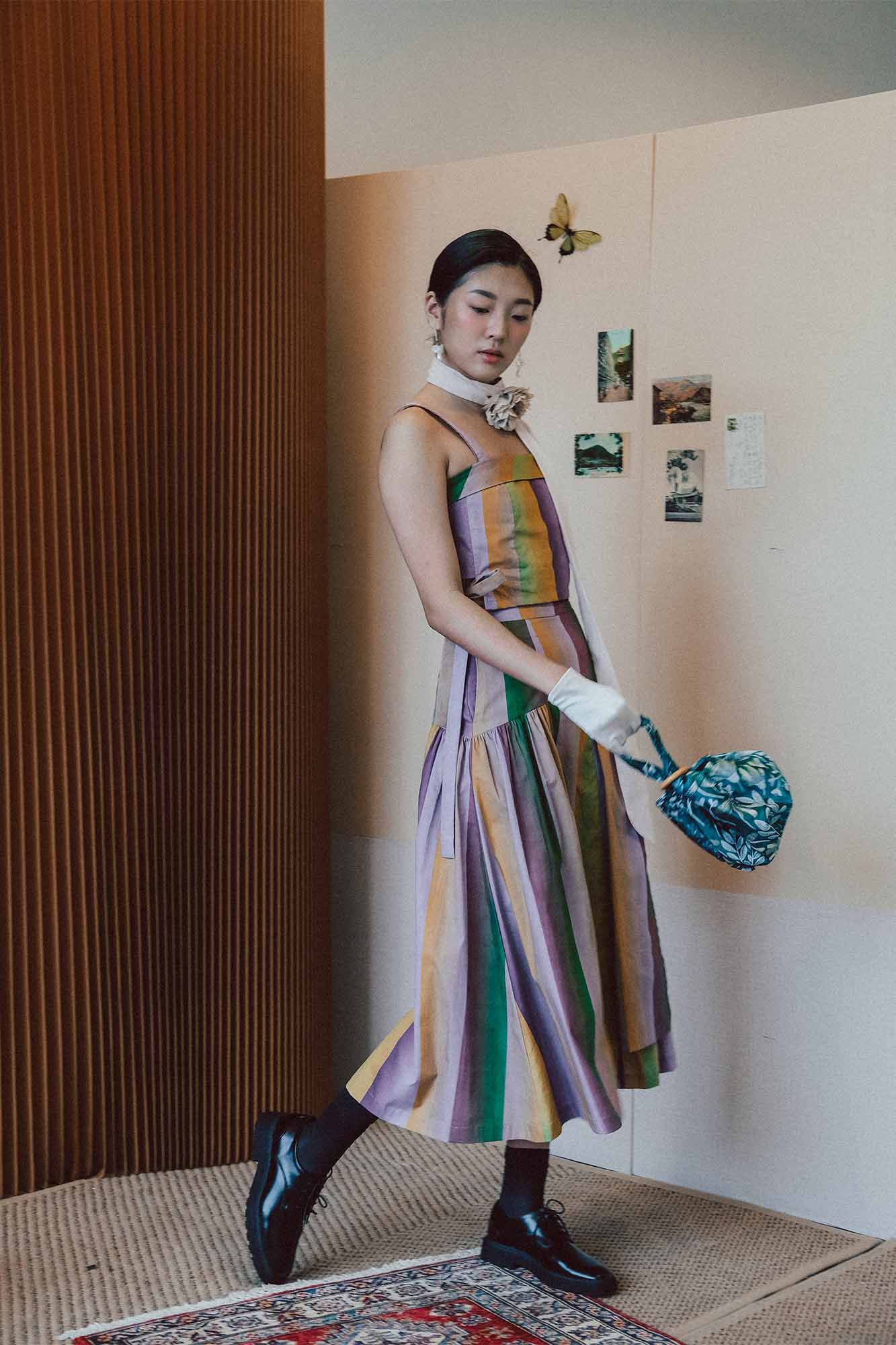Mangosteen Striped Paneled Skirt