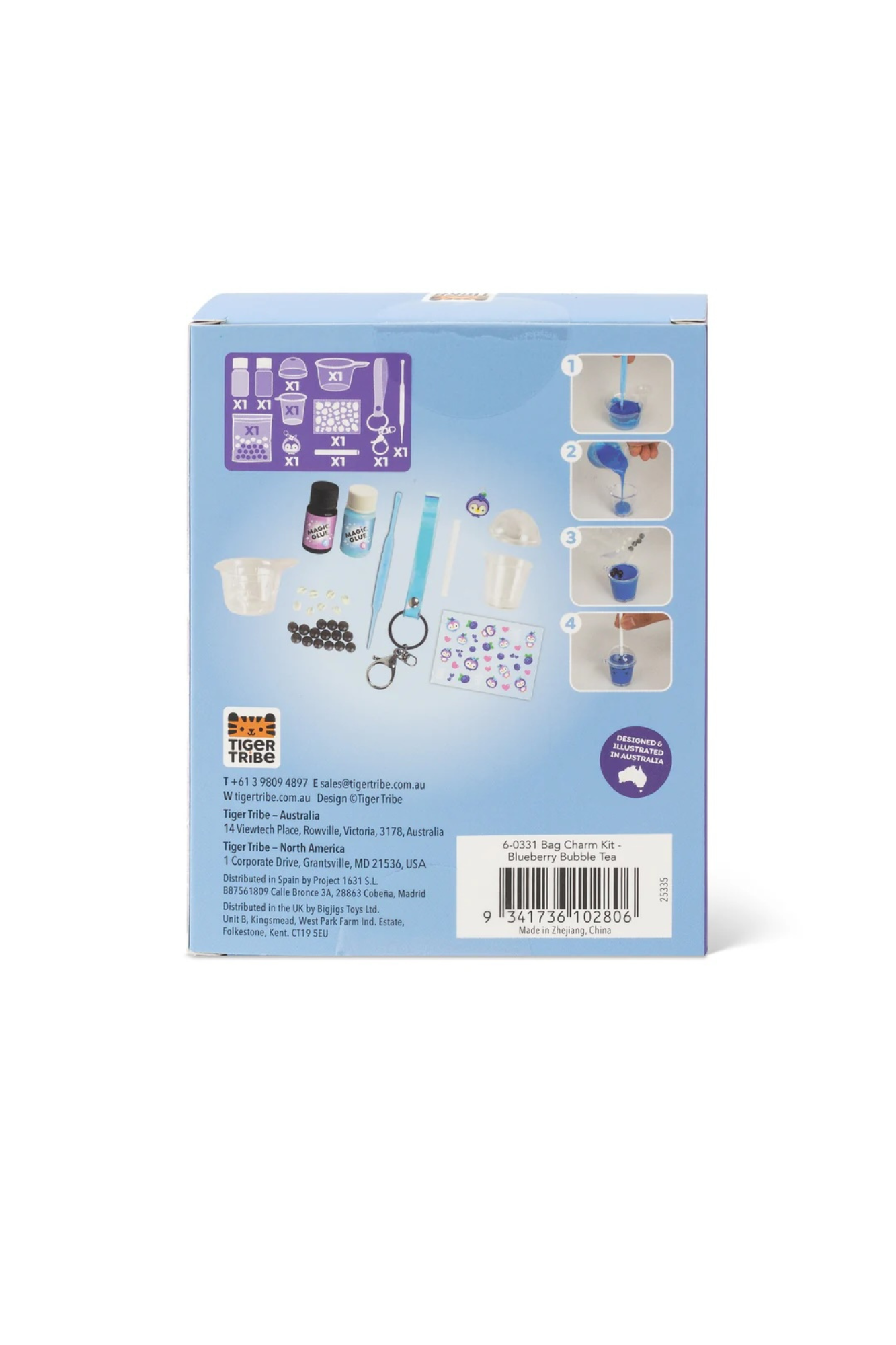 TIGER TRIBE BAG CHARM KIT - BLUEBERRY BUBBLE TEA