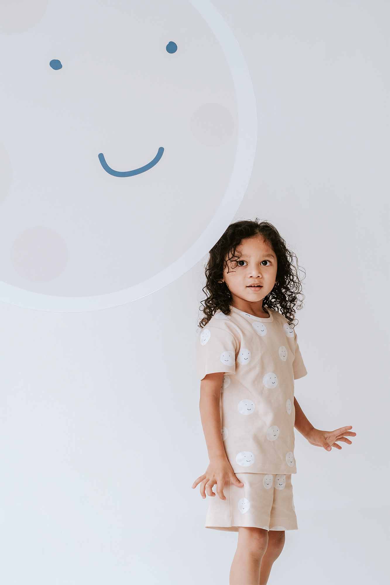 Happy Moon Beige Pyjamas Top & Shorts Set