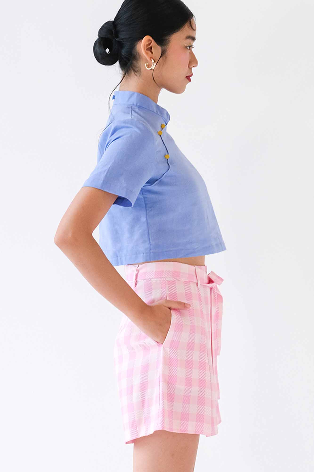 Pink Gingham Pleated Shorts
