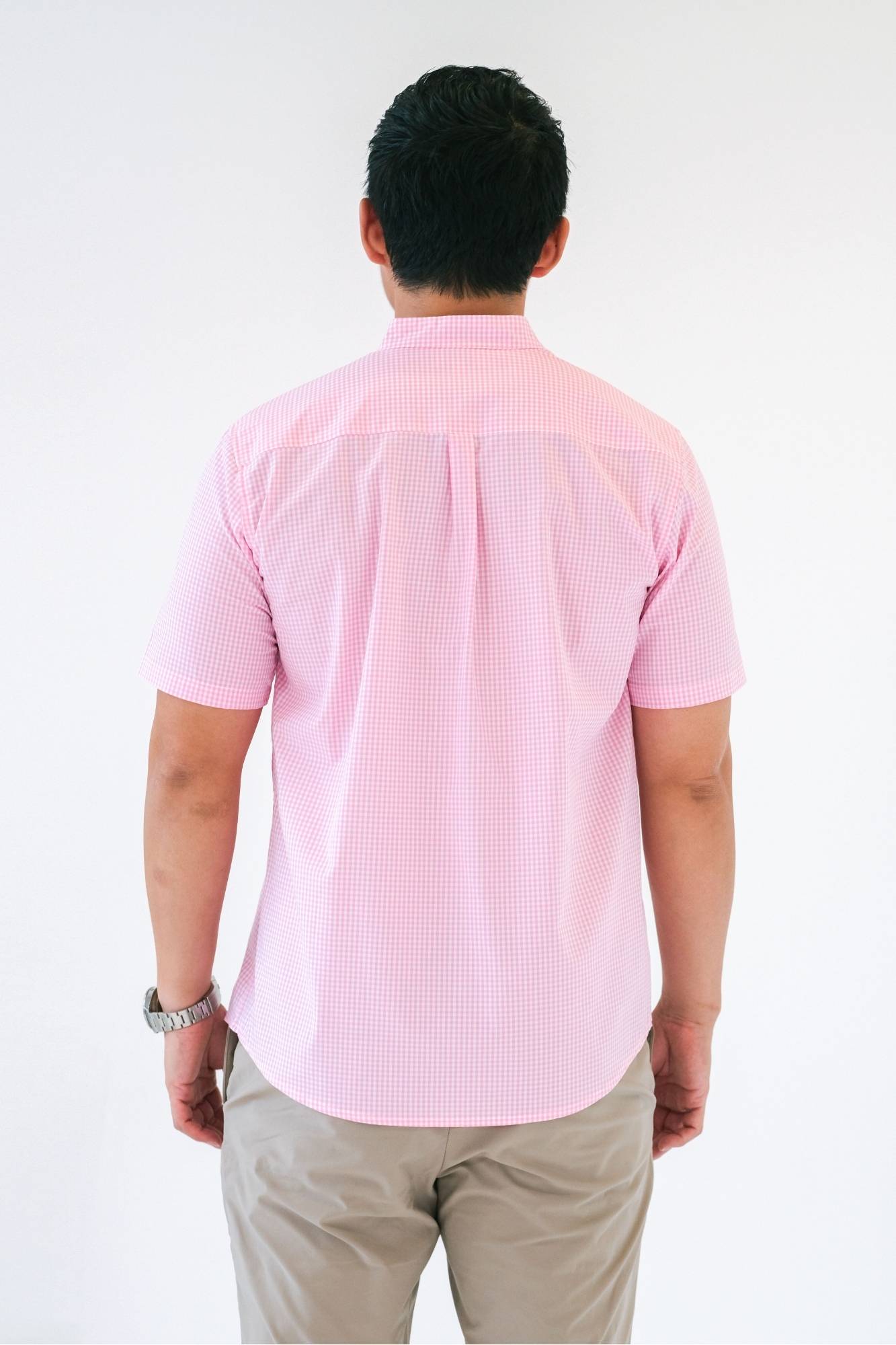 Pink Check Mens Mandarin Shirt