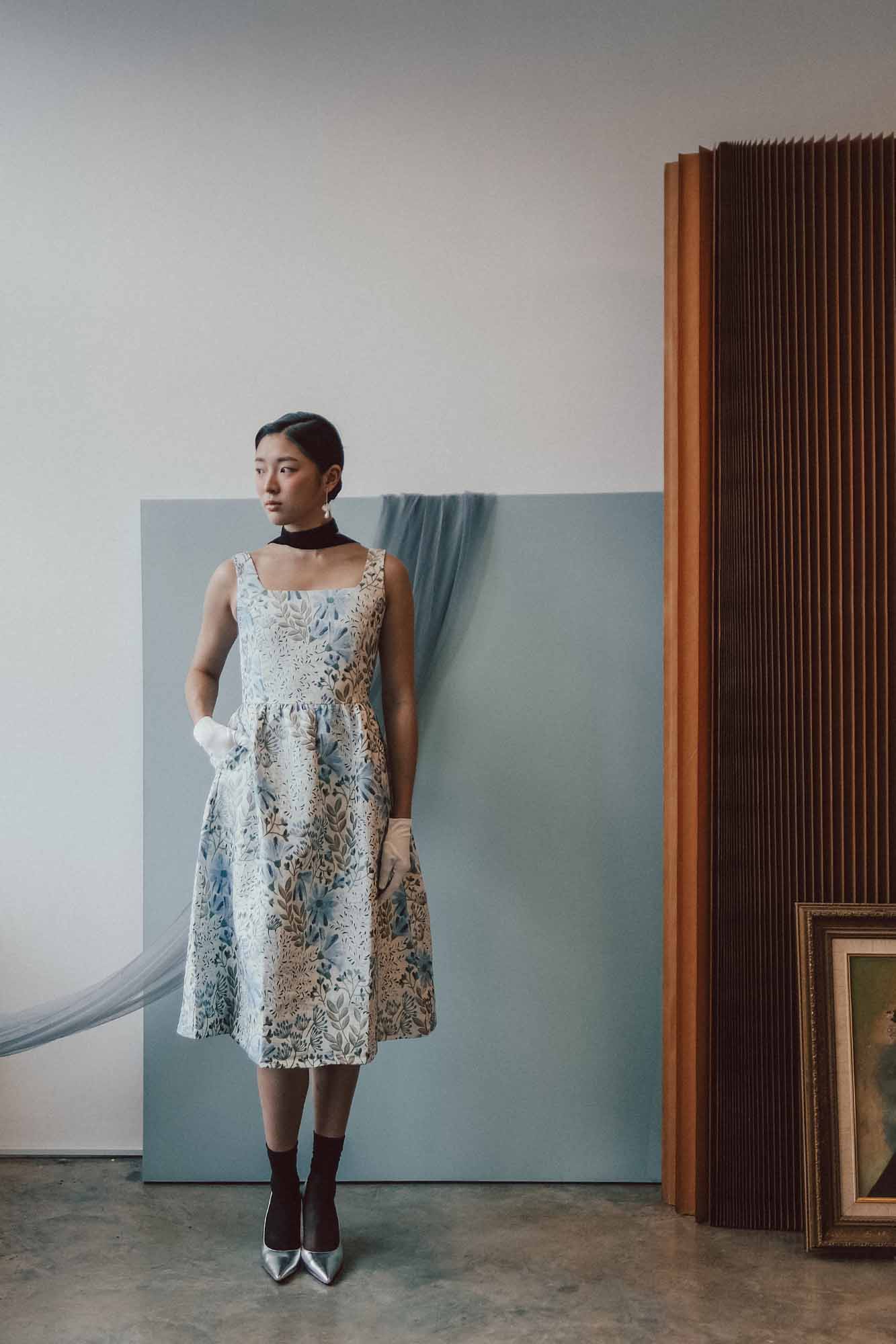 Seaside Garden Jacquard Scoop Back Dress