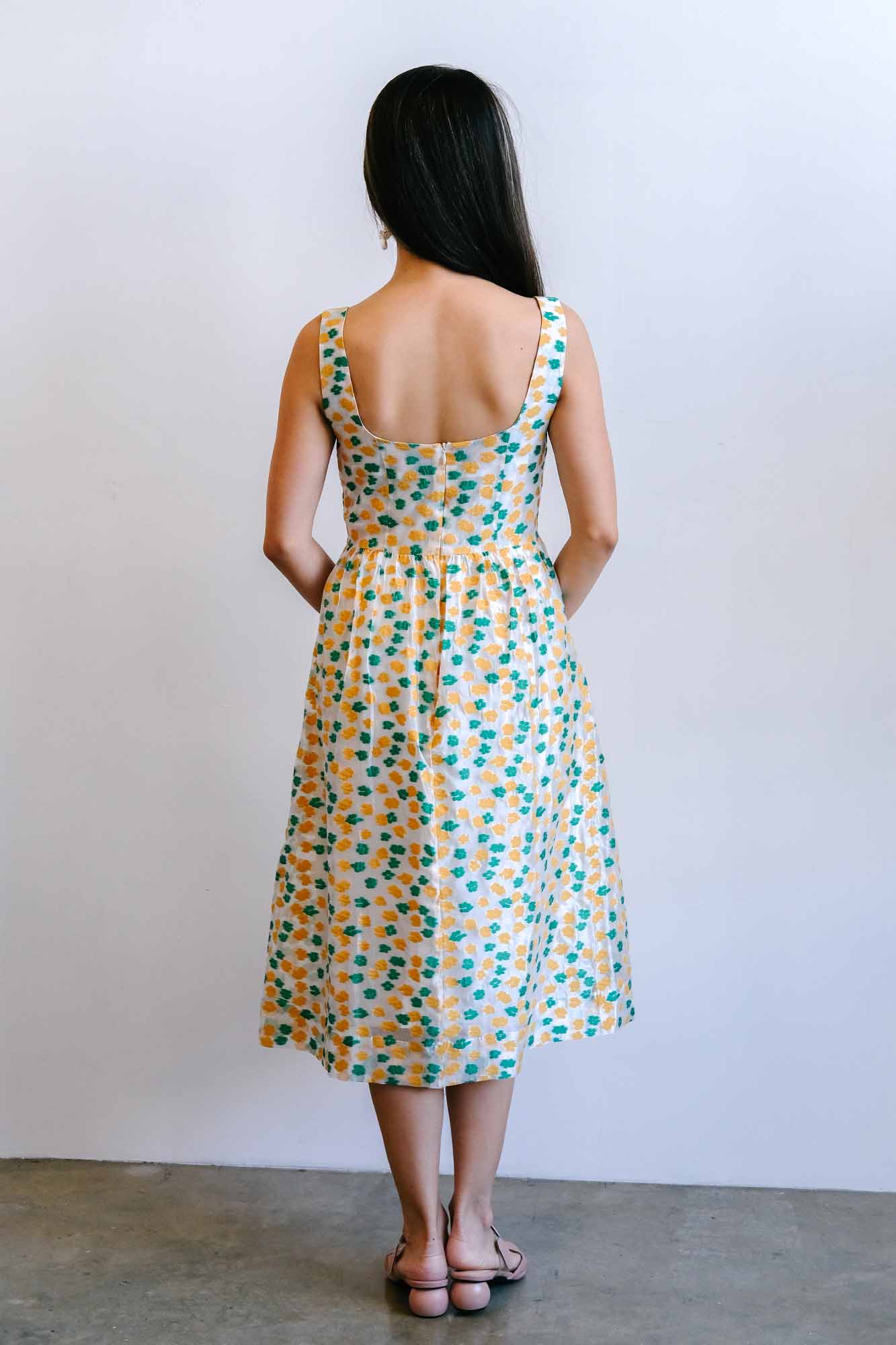 Dancing Floret Organza Scoop Back Dress