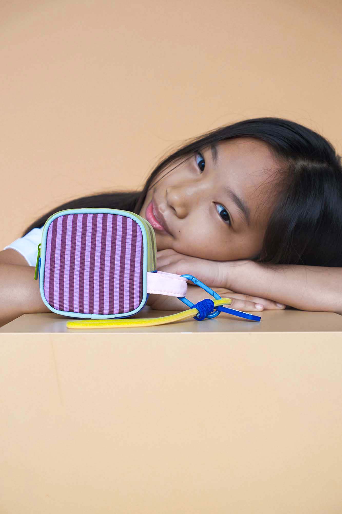 Personalisable Plum Stripe Block Pouch