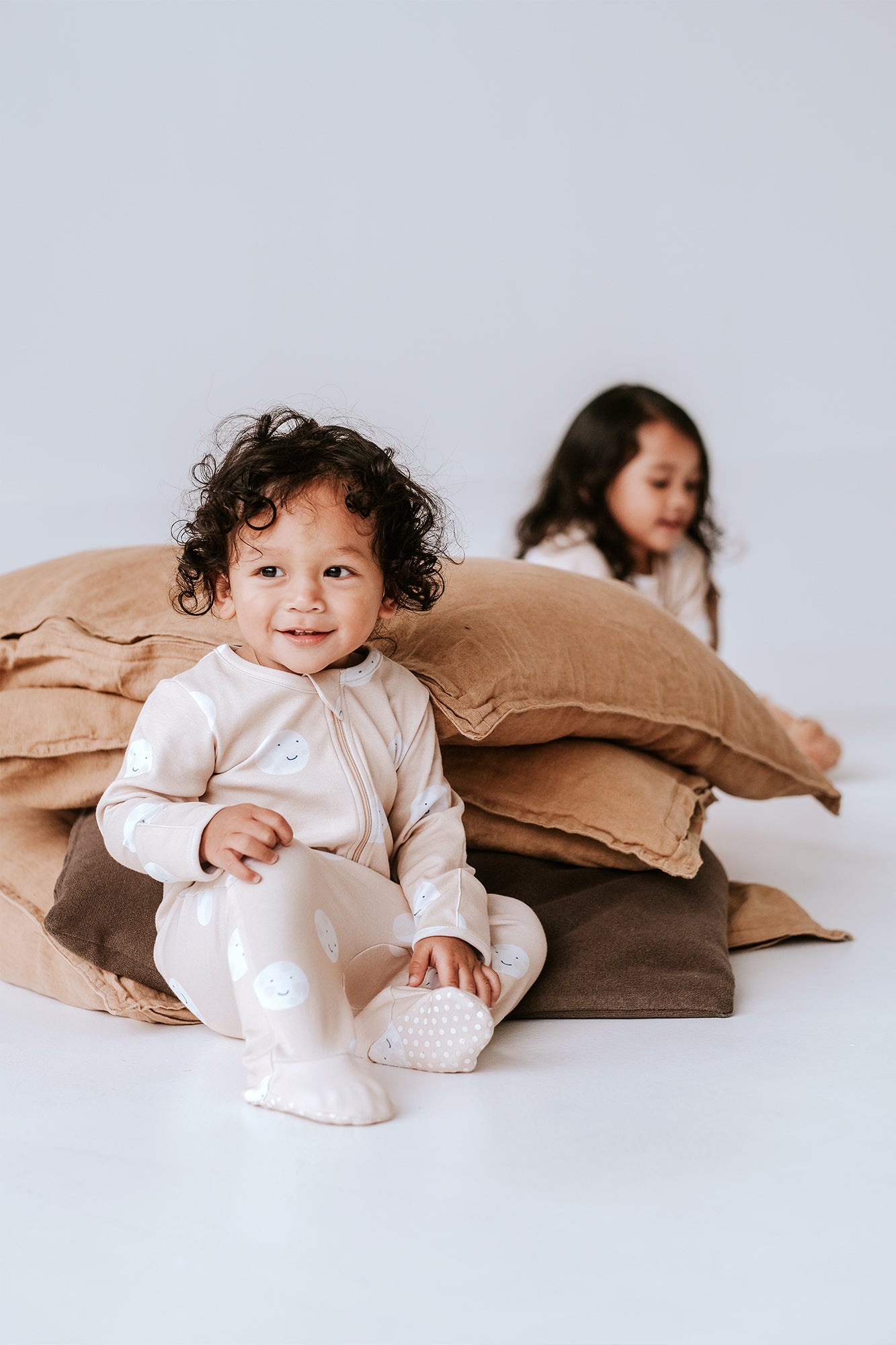 Happy Moon Beige Baby Sleepsuit
