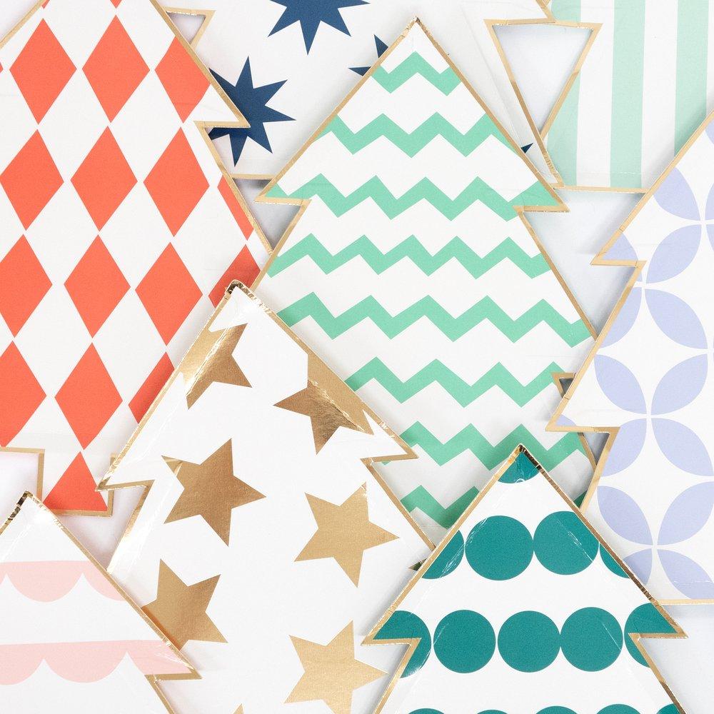Patterned Christmas Tree Plates - Sea Apple