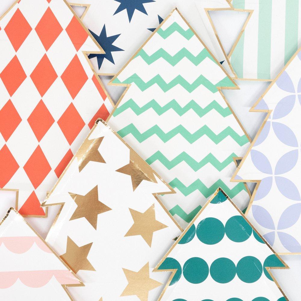 Patterned Christmas Tree Plates - Sea Apple