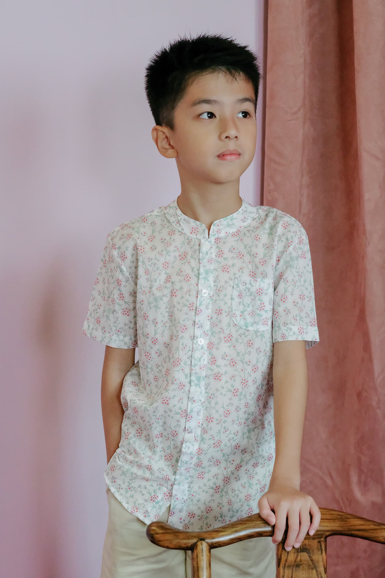 Red Marigold Mandarin Shirt - Sea Apple