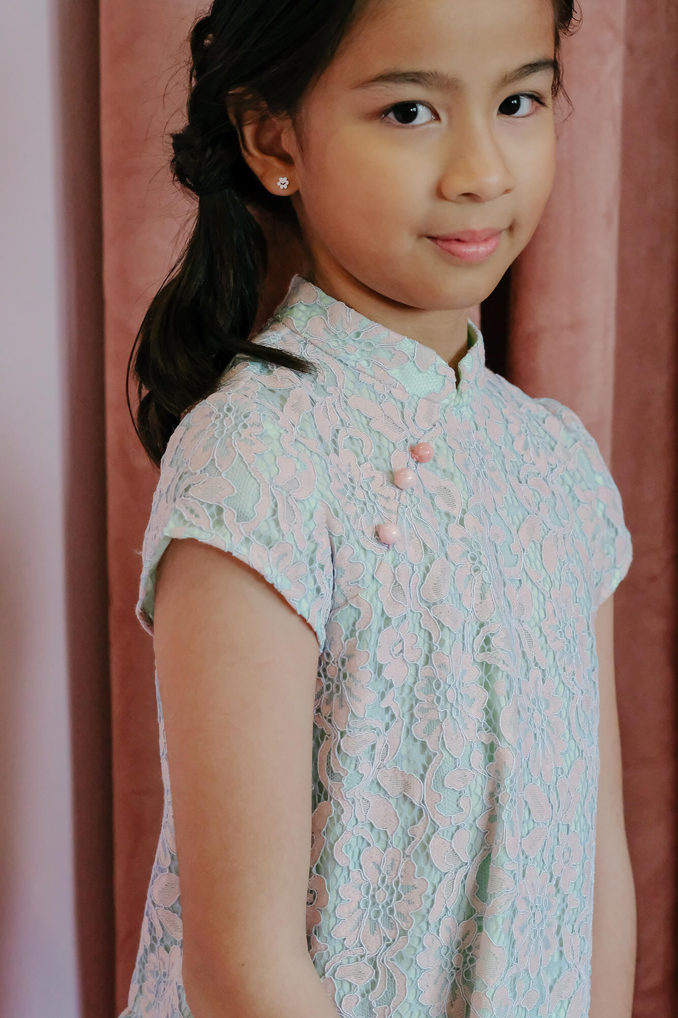 Cloud Peak Lace Drop Waist Cheongsam - Sea Apple