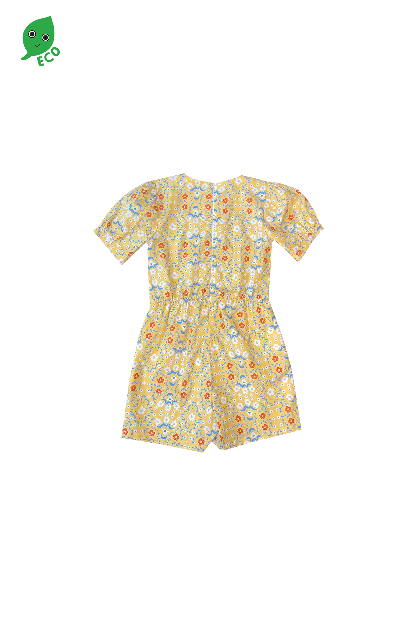 Yellow Folksy Flower Puff Sleeve Playsuit