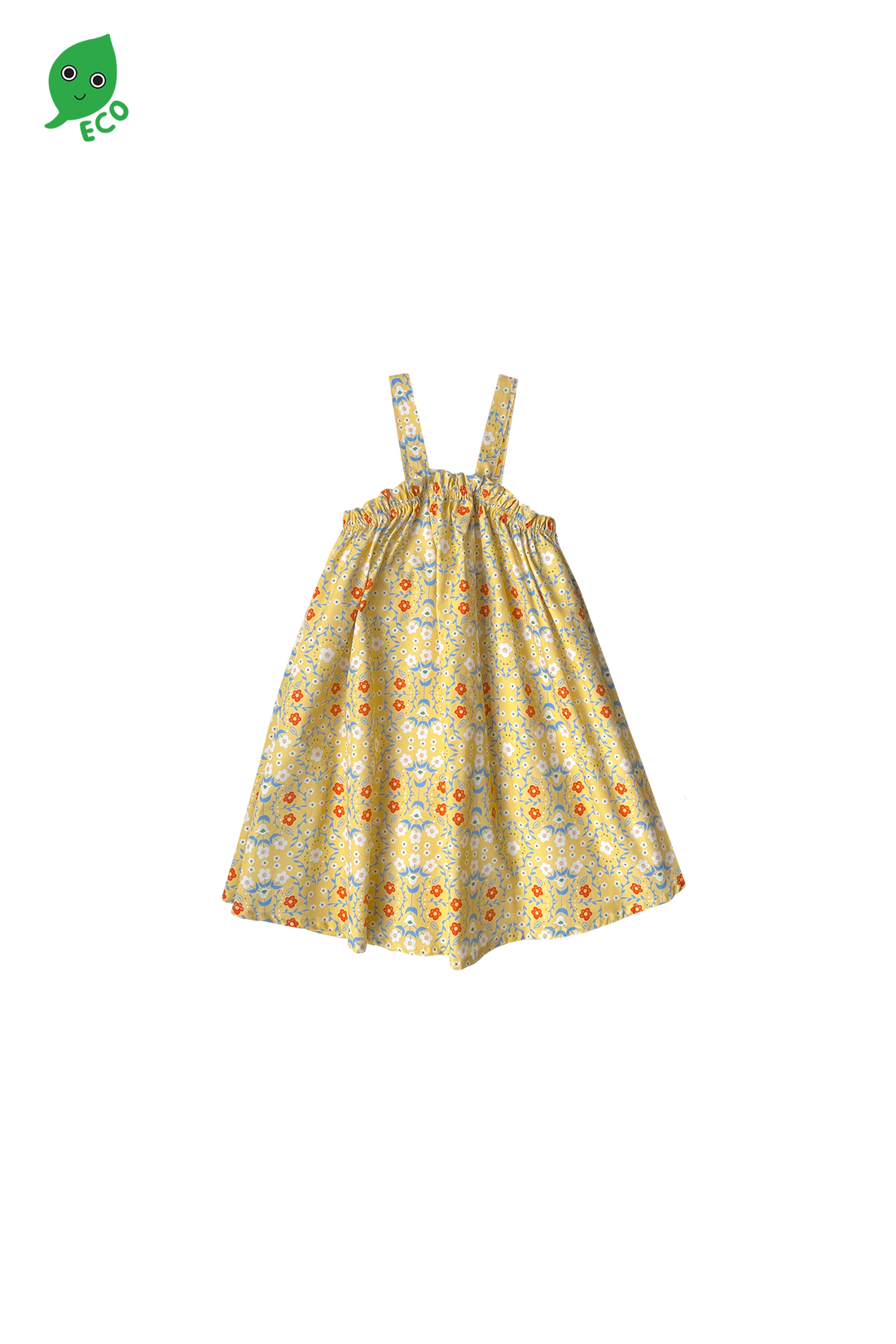 Yellow Folksy Flower Halter Ruffled Dress