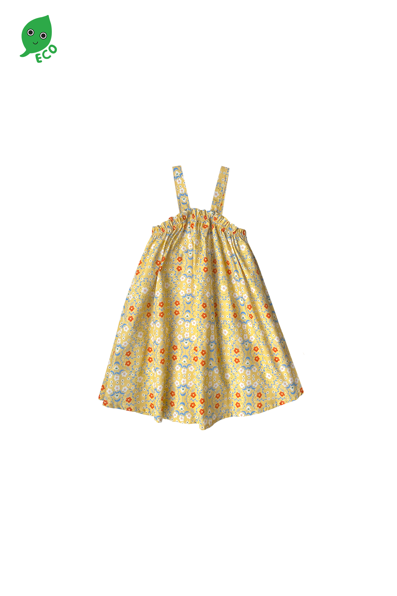 Yellow Folksy Flower Halter Ruffled Dress
