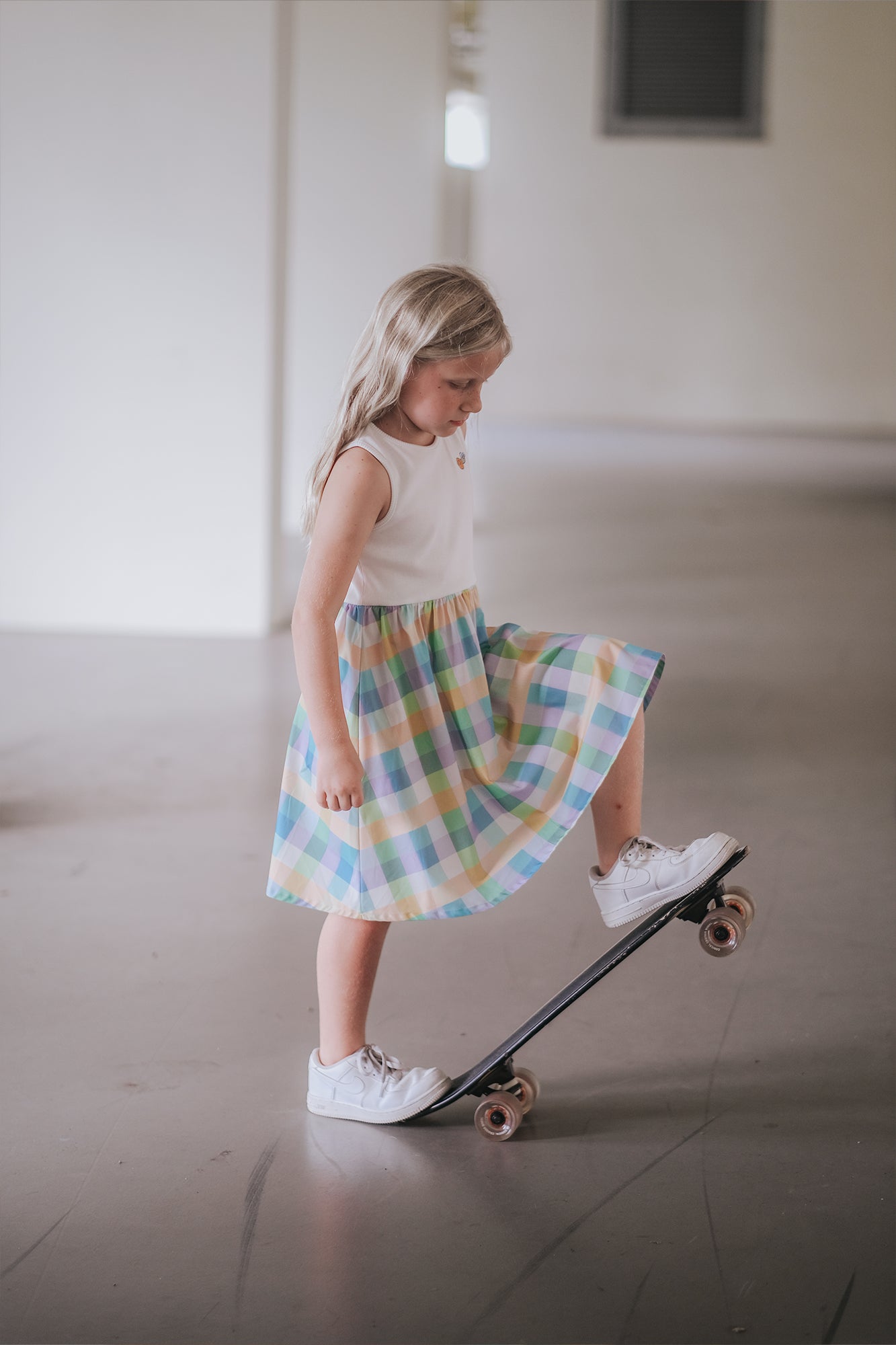 Purple Green Plaid Sleeveless Splice Dress