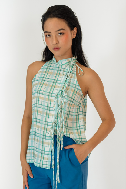 Teal Plaid Halter Top