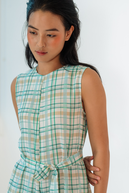 Teal Plaid Sleeveless Jumpsuit