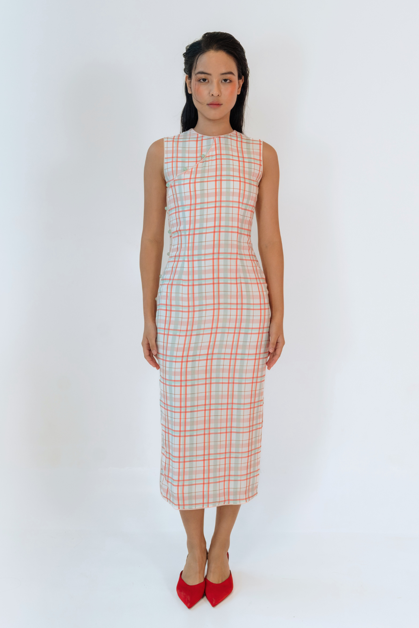 Heather Plaid Sleeveless Cheongsam
