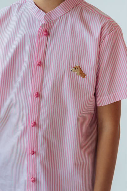 Pink Stripe Mandarin Shirt