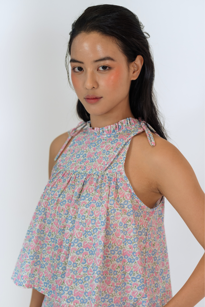 Morning Bloom Ruffled Halter Top &amp; Gathered Skirt Set